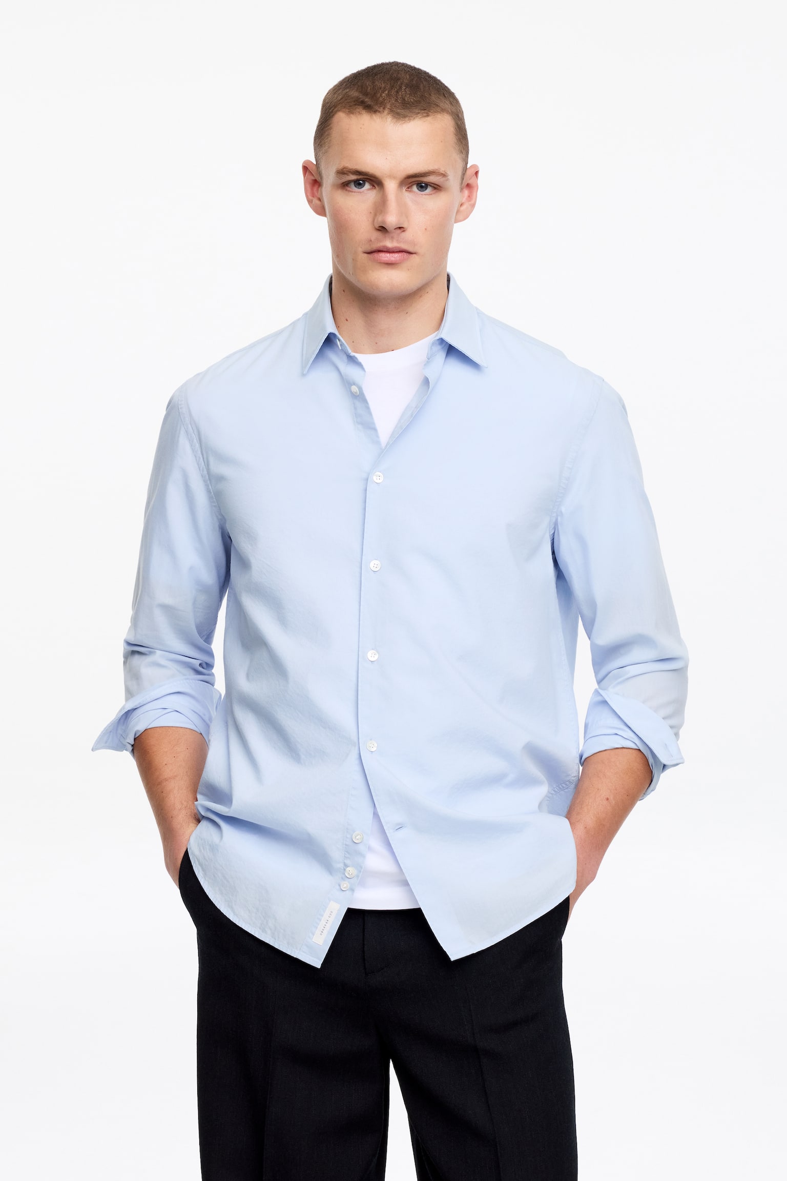 Poplinskjorta i lyocell och bomull - Ljusblå/Mörkblå - 1