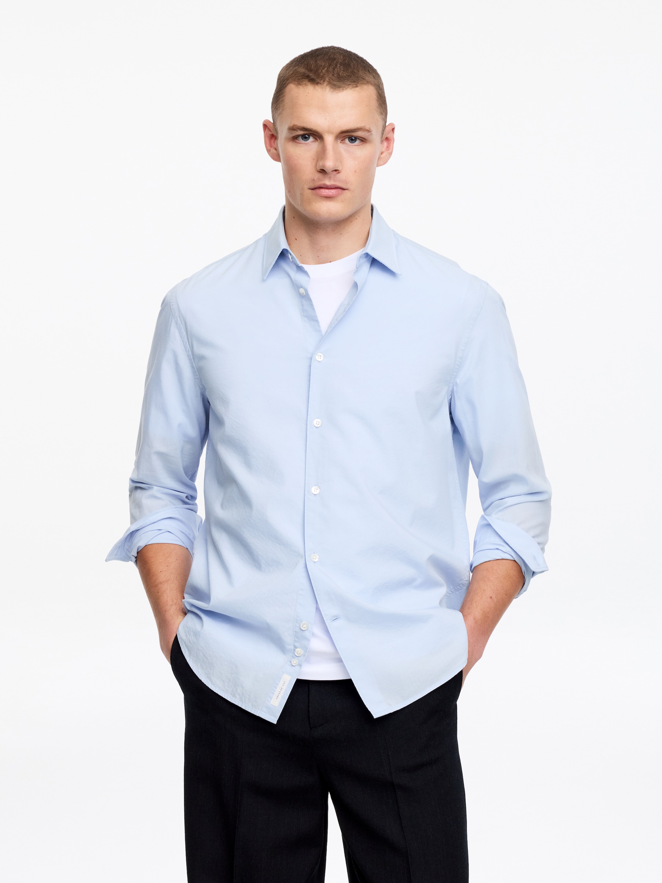 Regular Cotton Lyocell Shirt-#AFBFDF-18640
