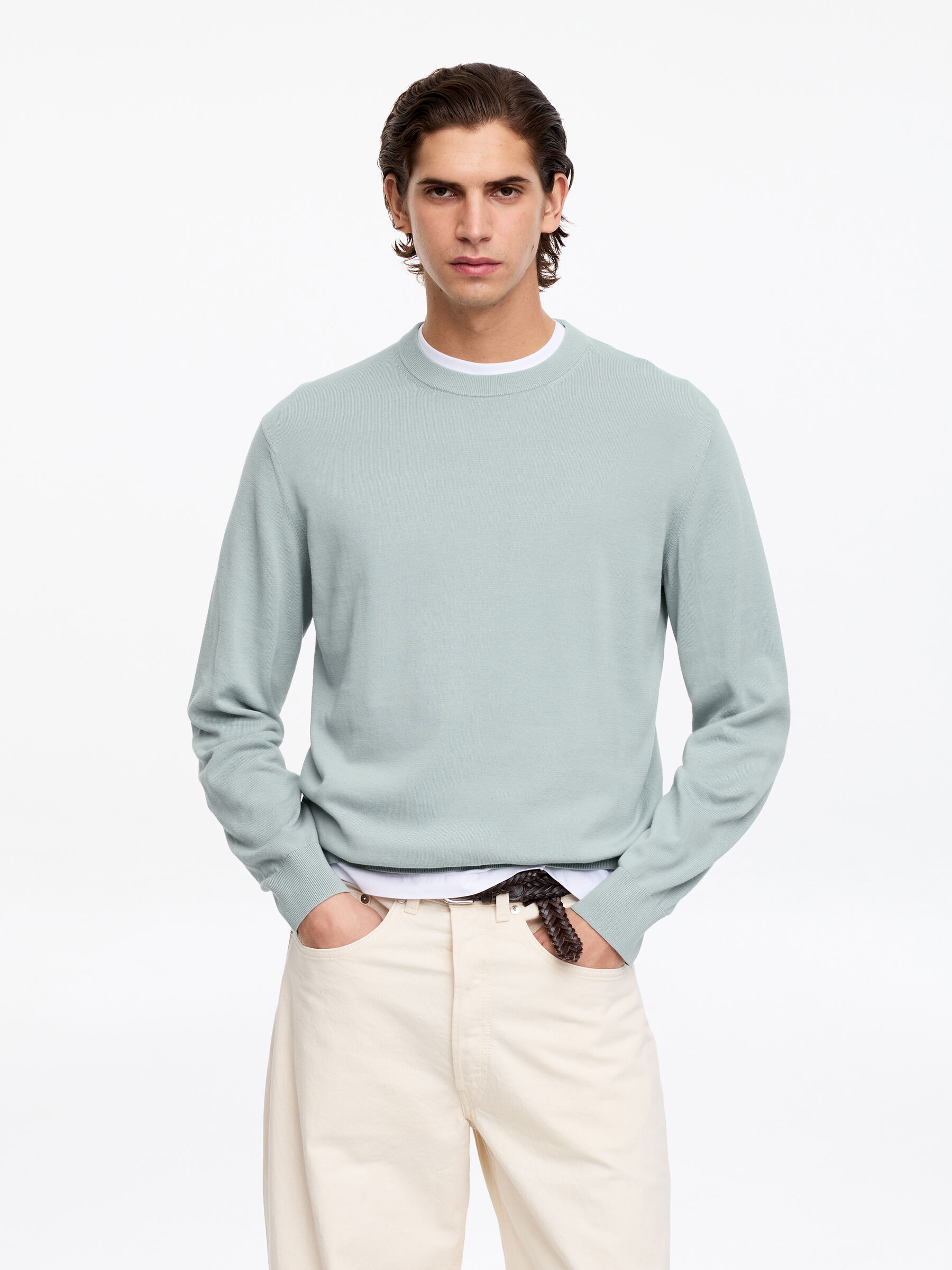 Lightweight Cotton Crewneck Jumper-#929B9A-19372