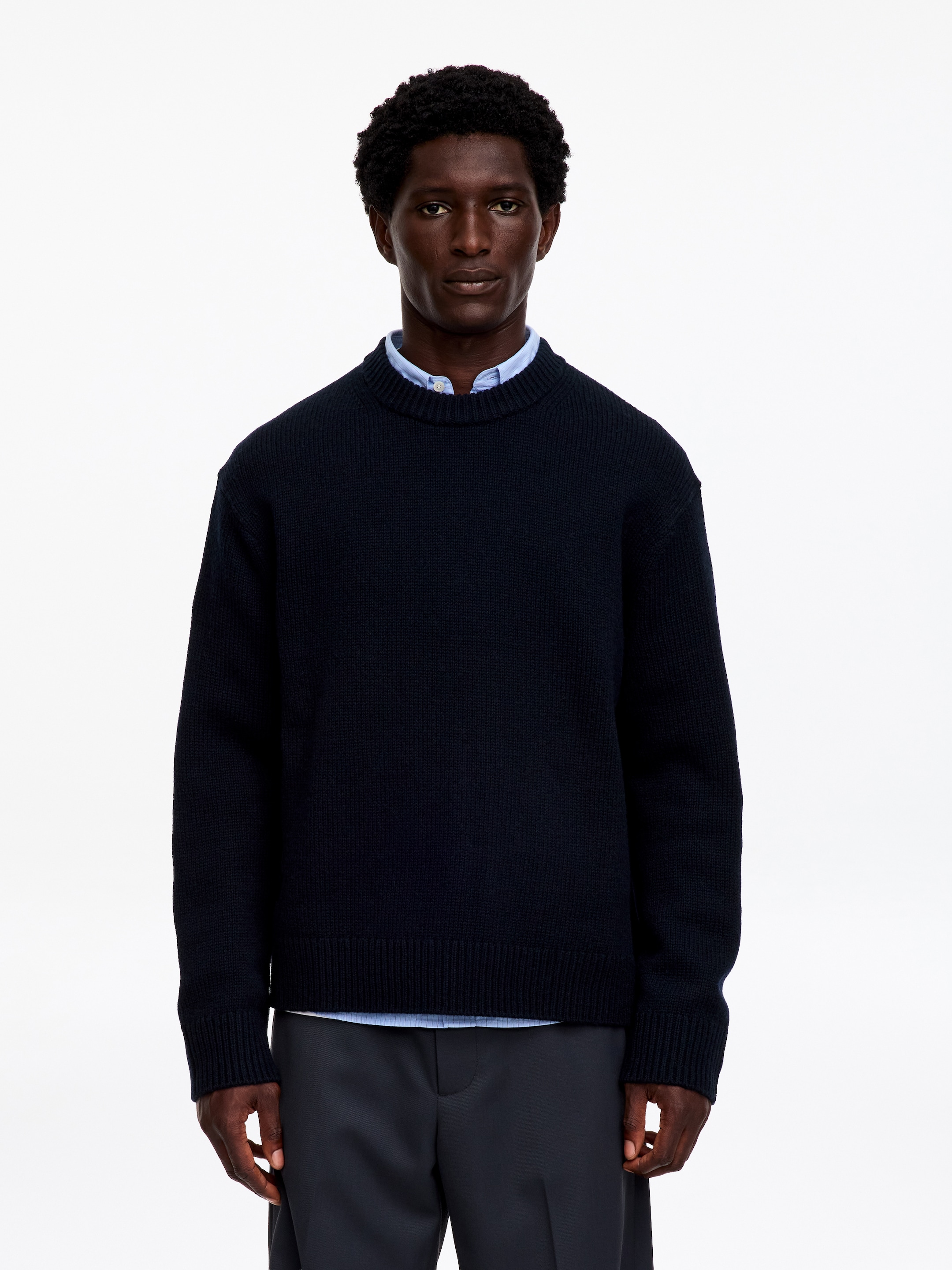 Heavy Knit Wool Jumper-Blue-16014