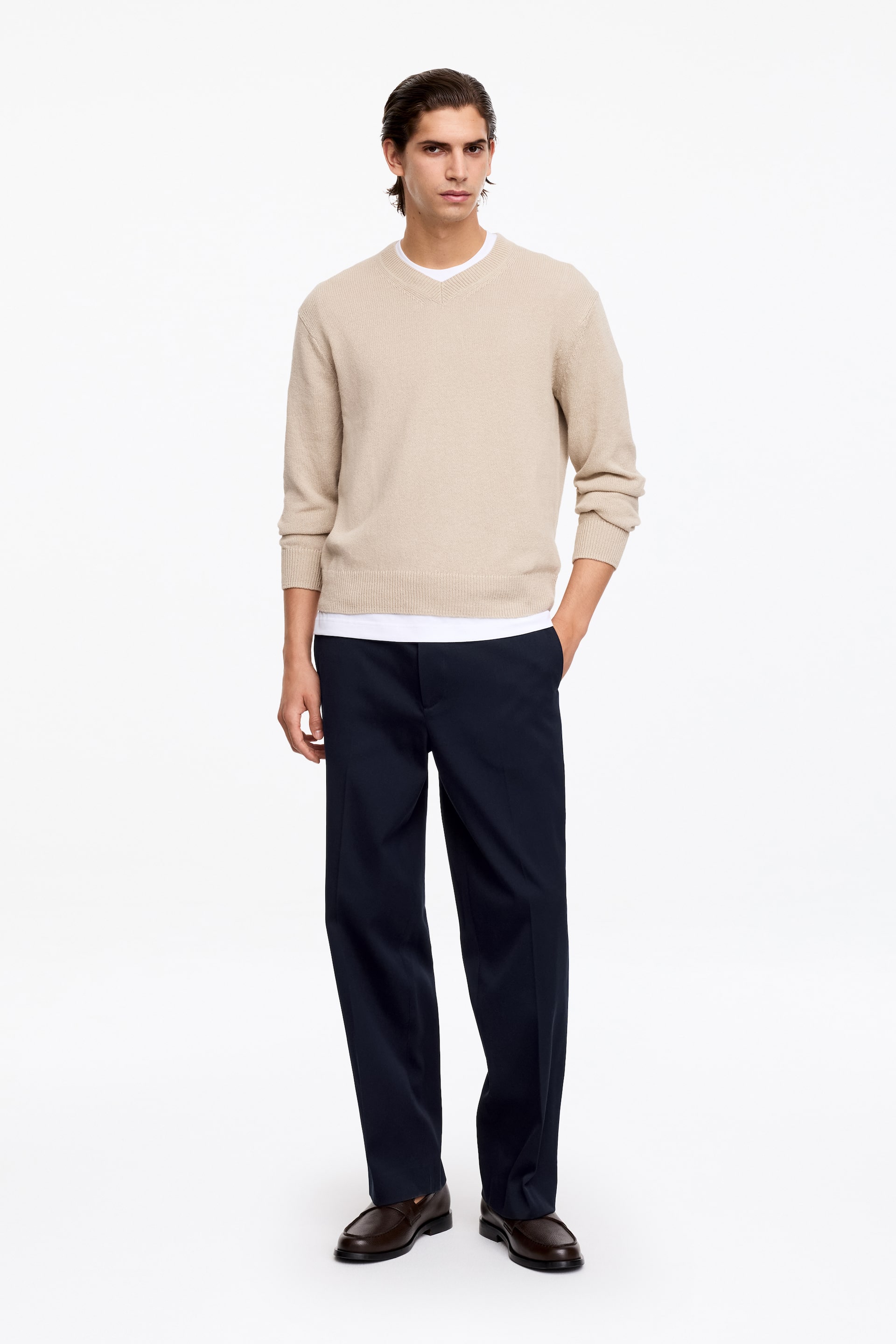 Nagyobb kép megtekintése: Széles Elegáns Pamutnadrág - Sötétkék - FÉRFI | H&M HU 1
