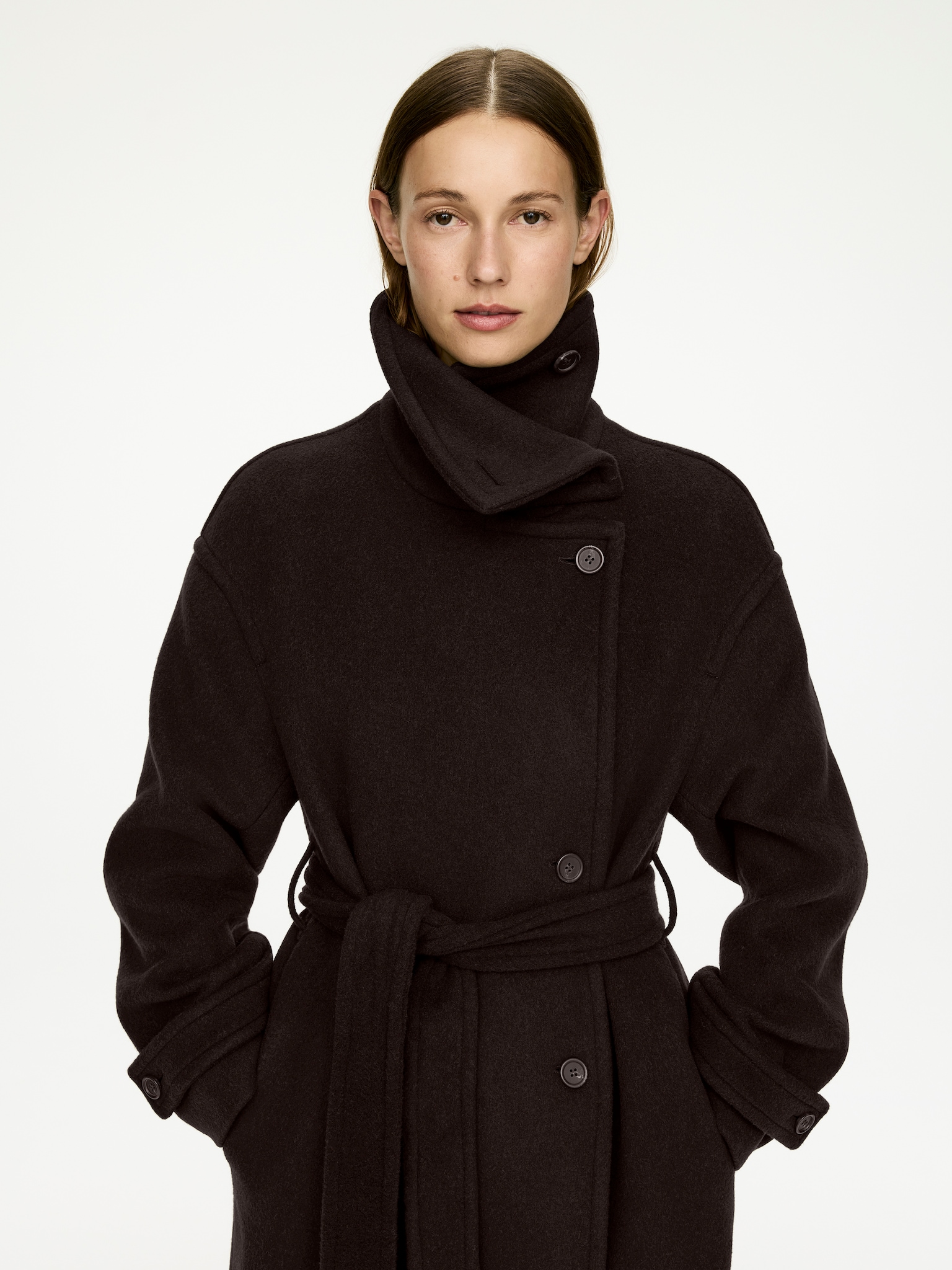 Oversized Wool-Blend Coat - Dark Brown/Black - 7