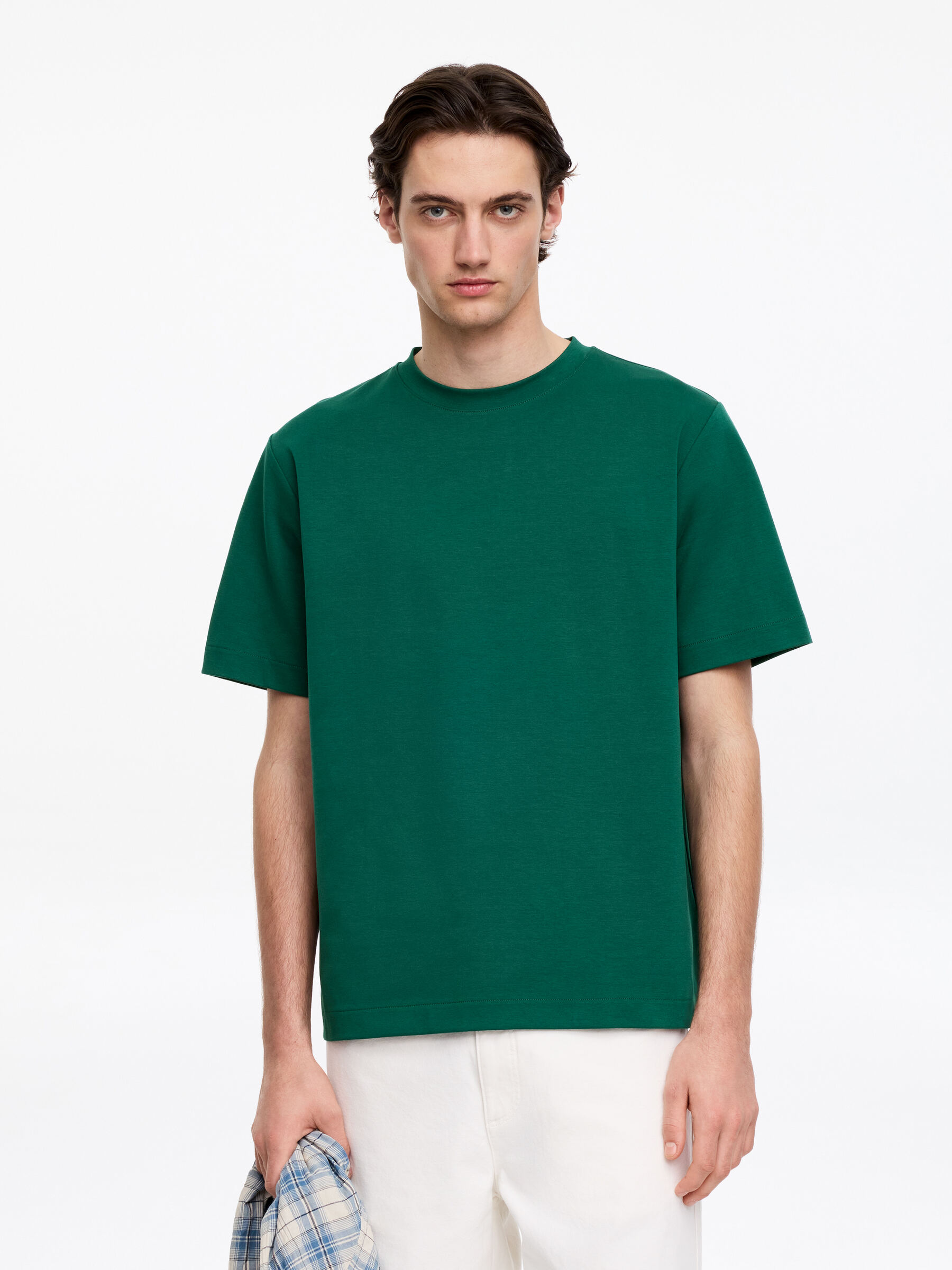 T-shirt i interlocktrikå - Mörkgrön - Loose fit - Men - StillMedia/Lookbook - 3