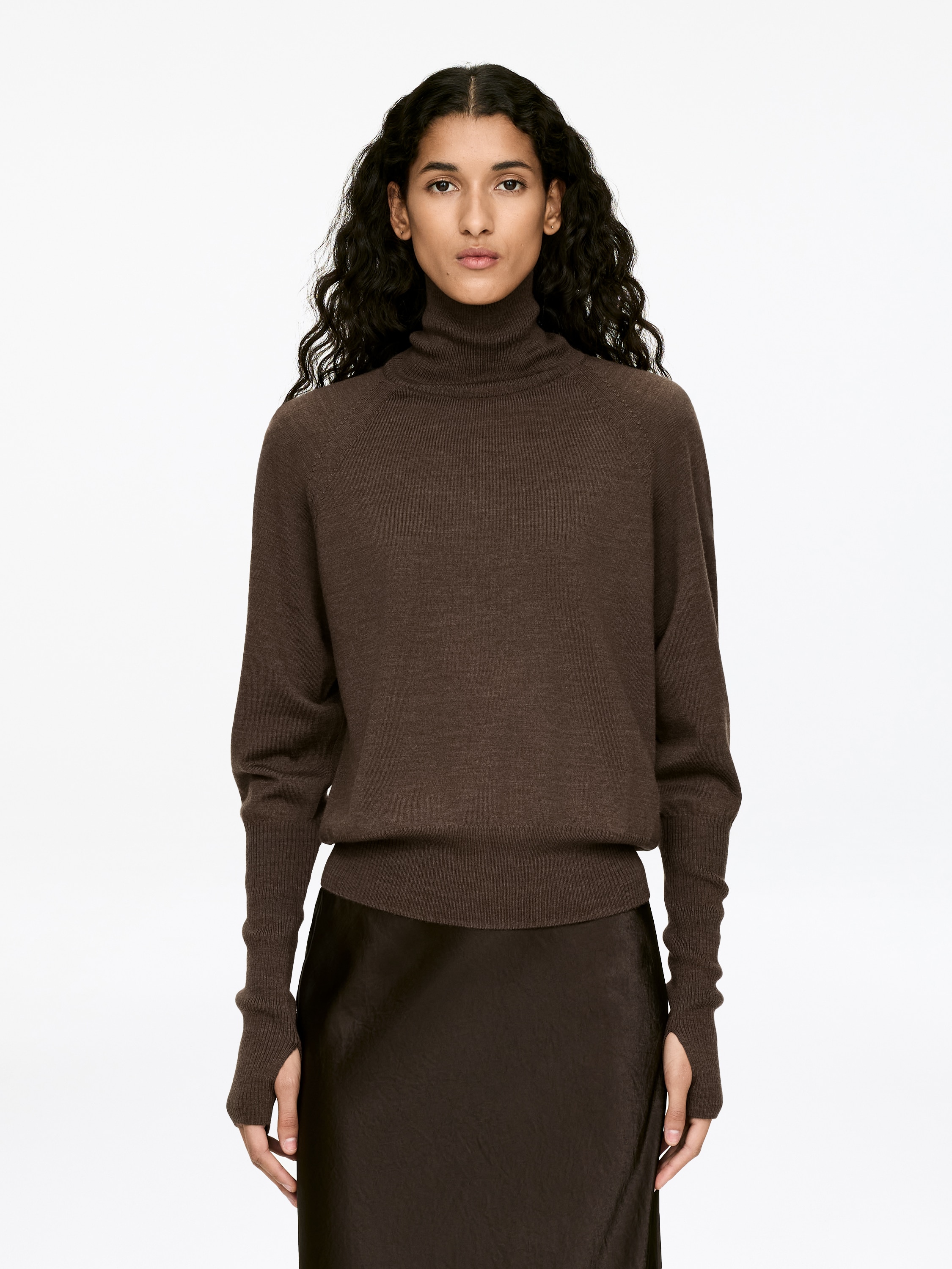 Rollkragenpullover aus Merinowolle - Dunkelbraun/Schwarz