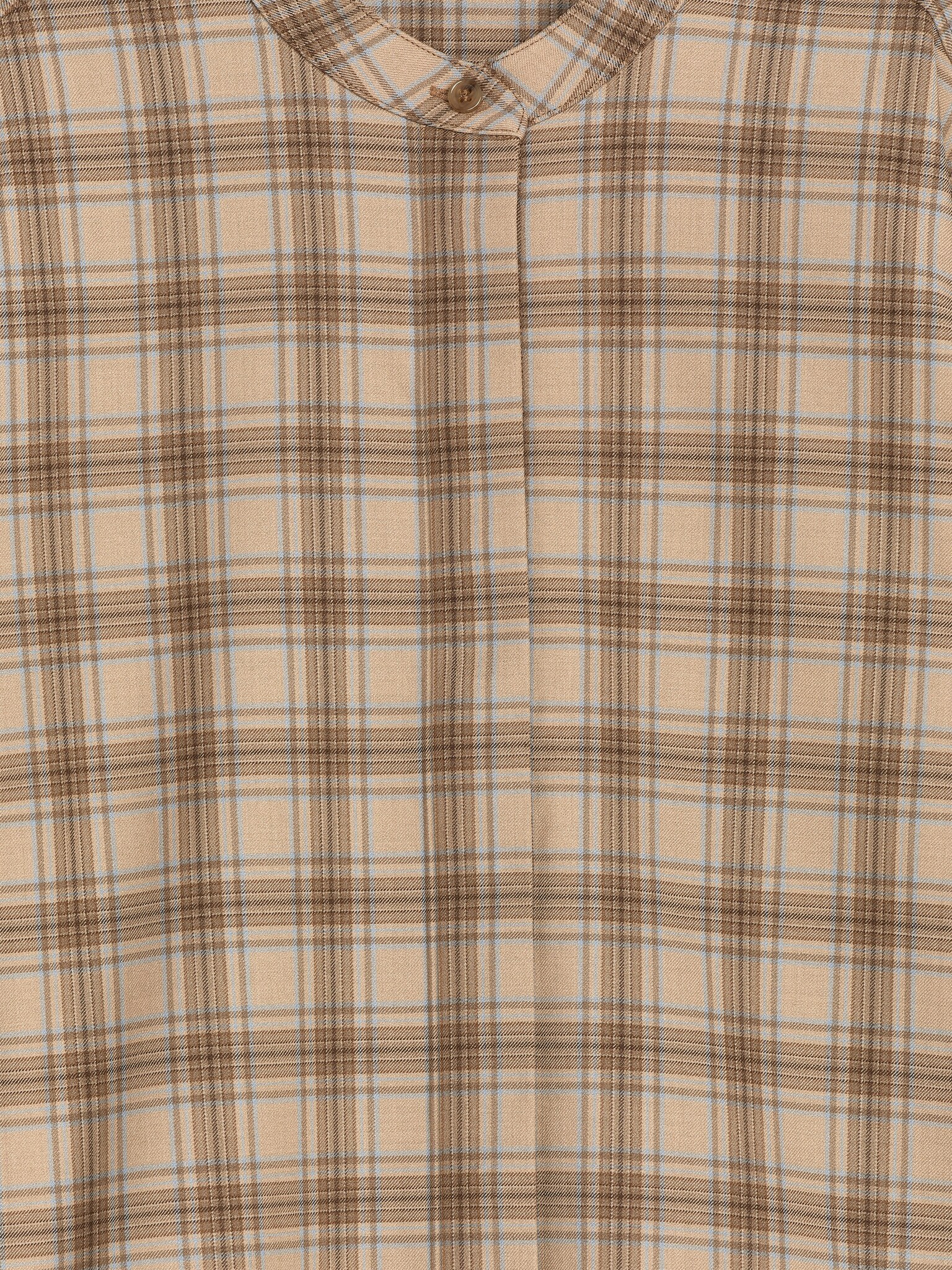 Stand- Collar Shirt - Beige/Checkered - 2