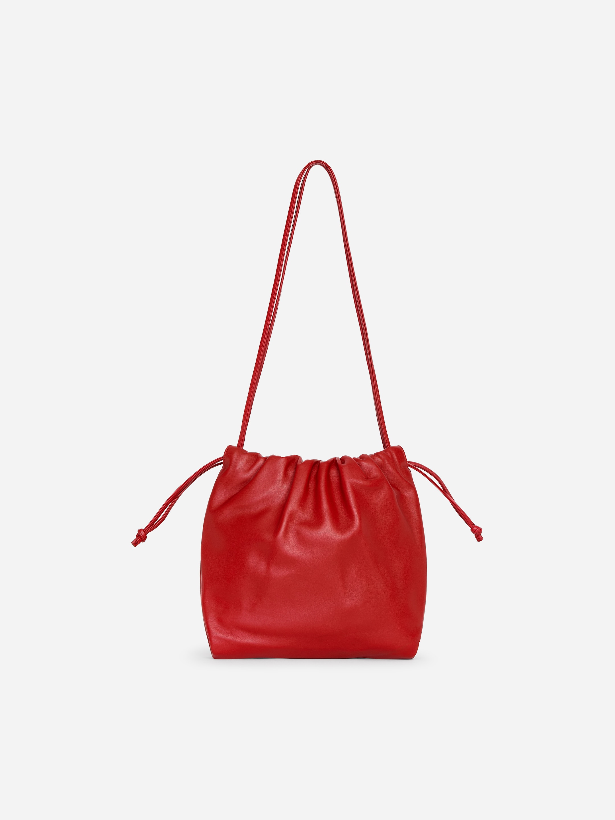 Small gathered leather bag-Red-20946