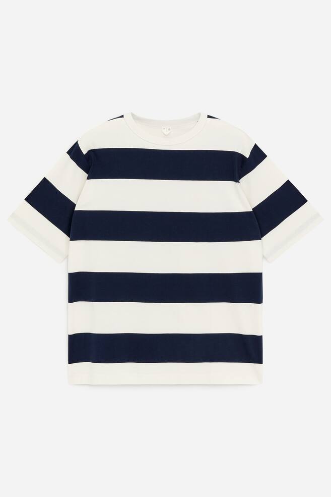 Luźny bawełniany T-shirt - Niebieski/biały - 1