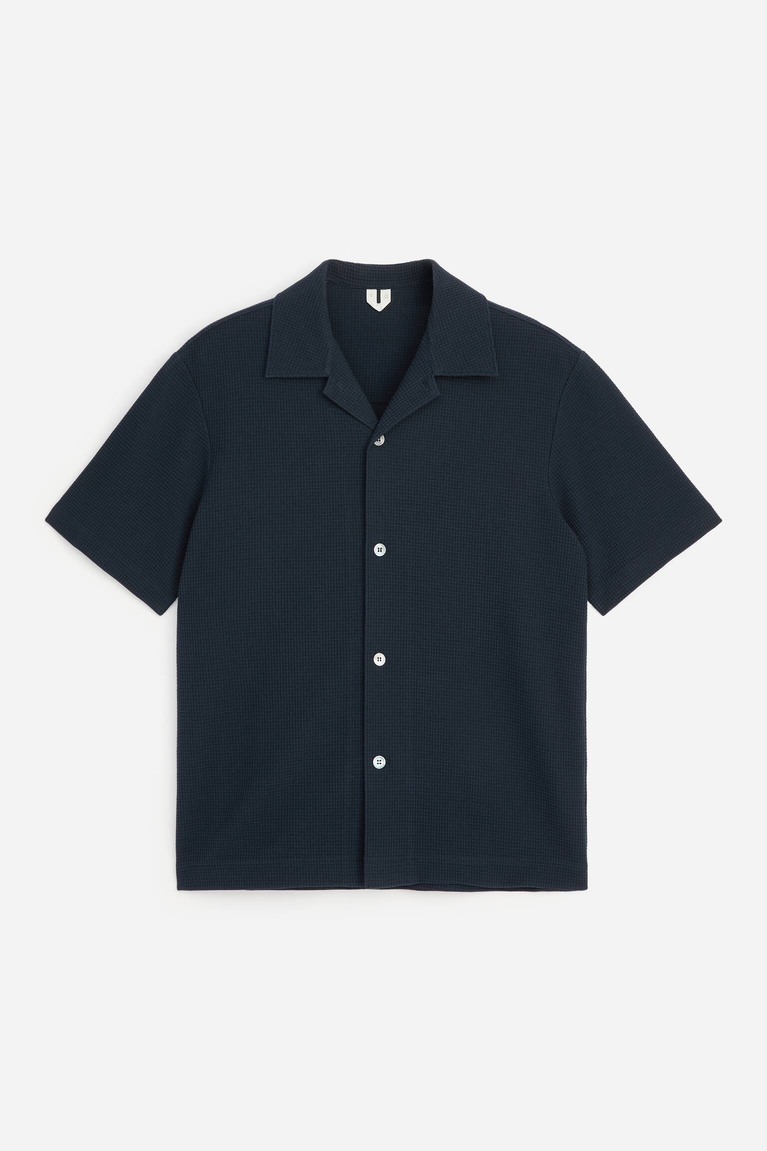 Jersey overhemd met wafelstructuur - Donkerblauw/Beige/Zwart - 1