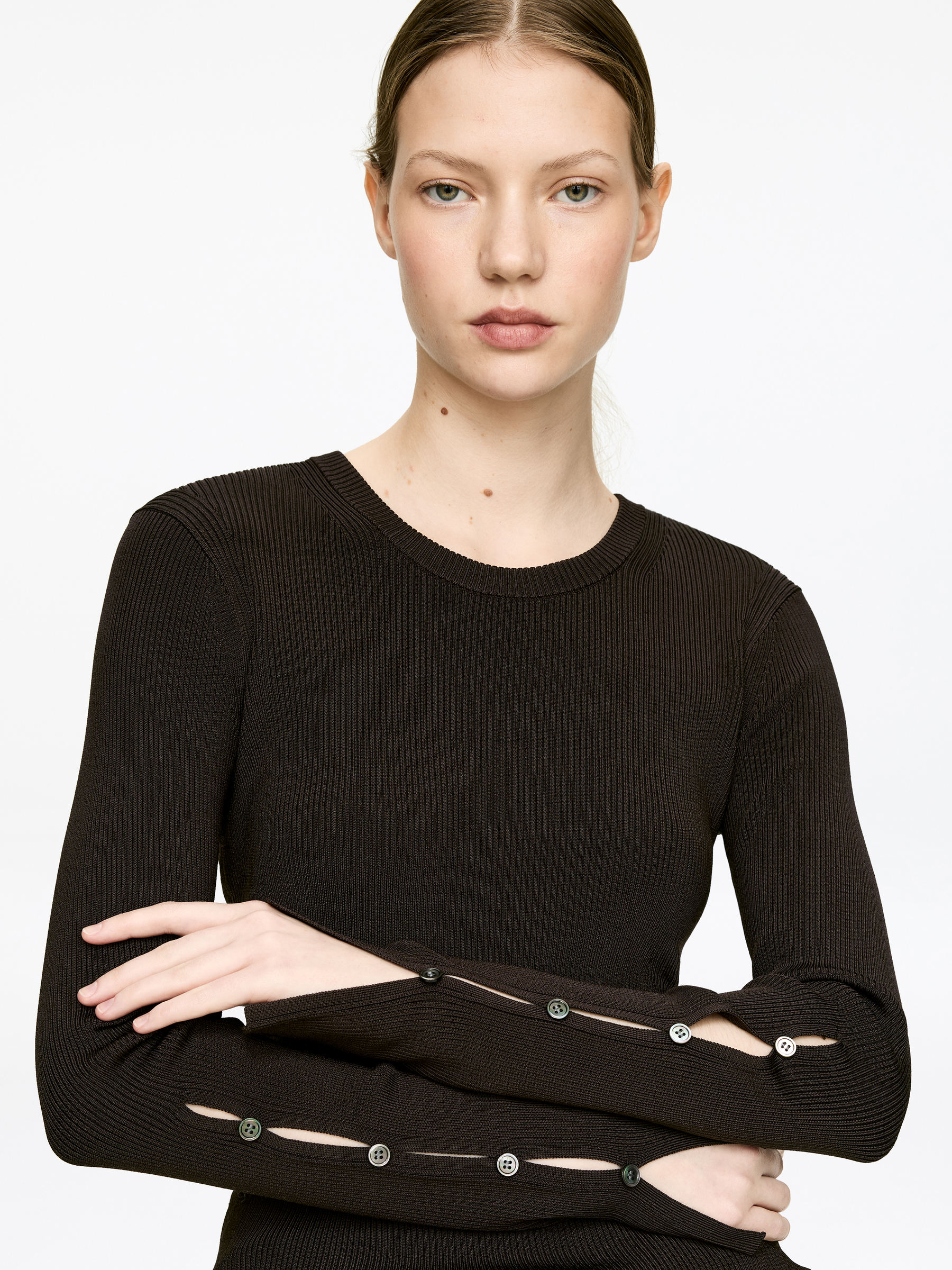 Rib Top - Dark Brown - Slim fit - Women - StillMedia/Lookbook - 6