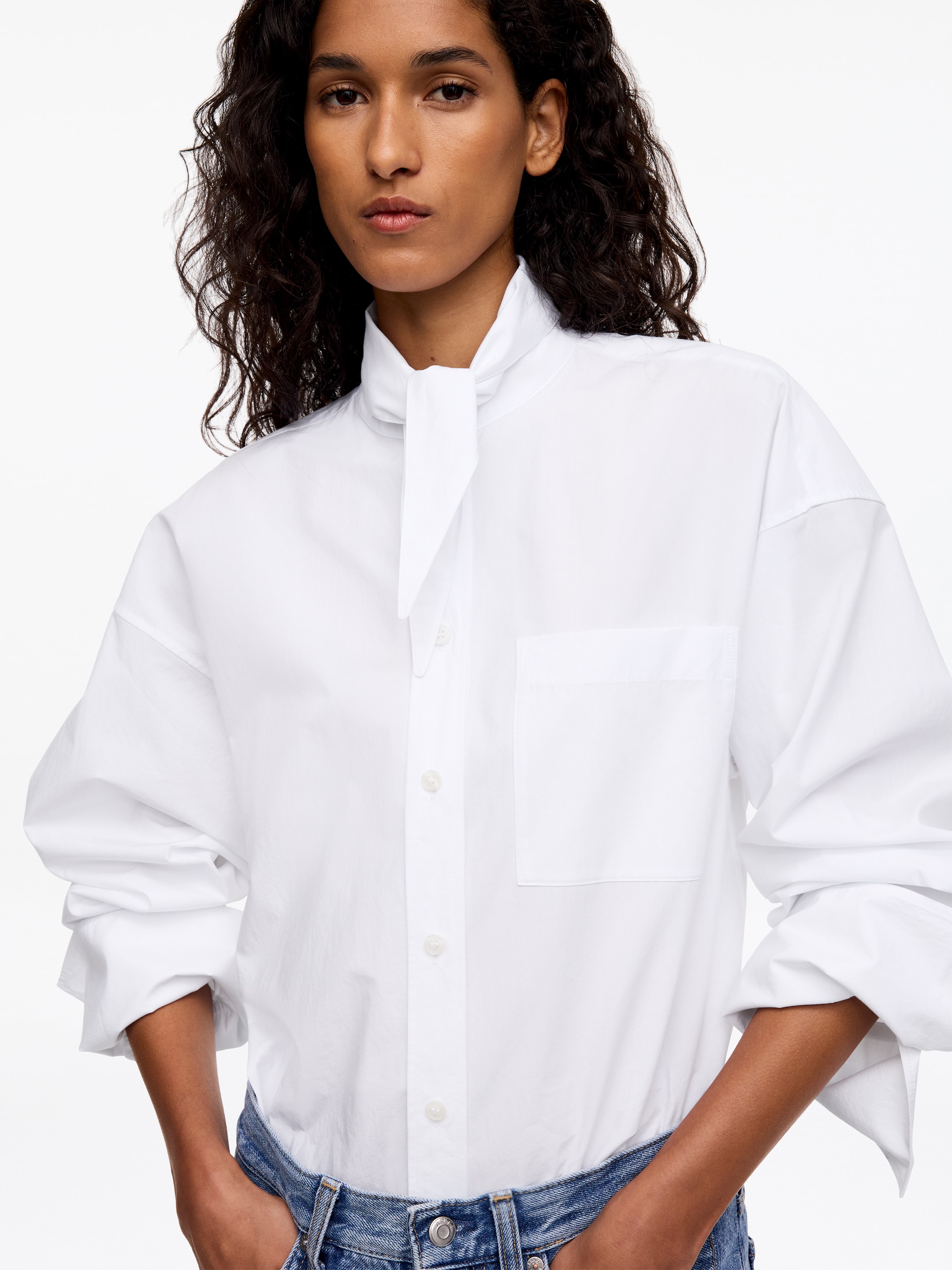 Tie-Detail Pima Cotton Shirt-White-20279