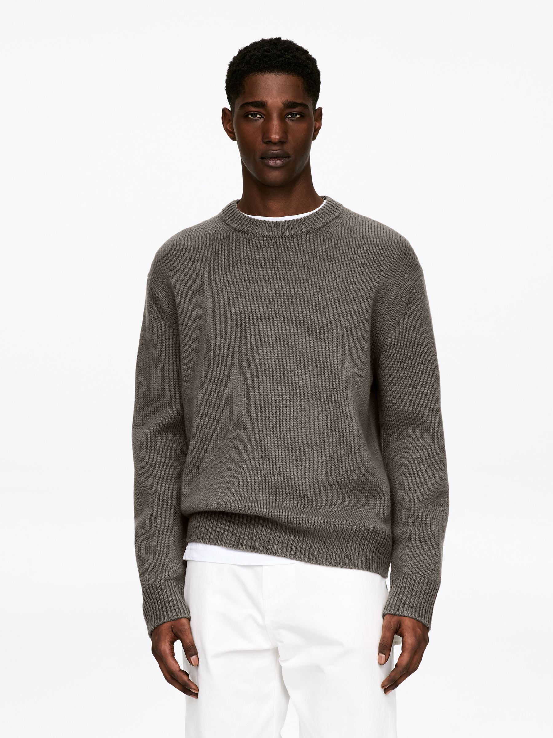 Heavy Knit Wool Jumper-#5D5950-17767