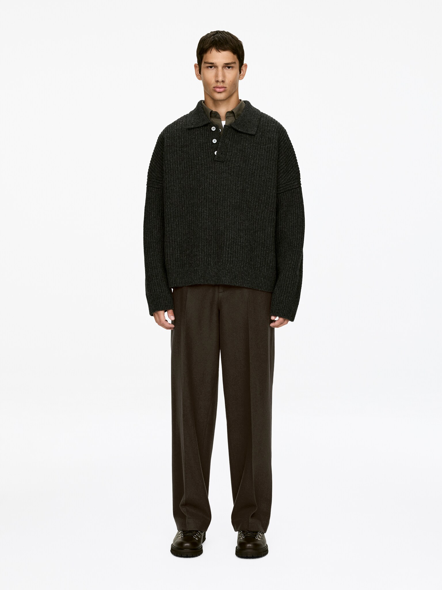 Relaxed Wool Trousers - Maro/Negru