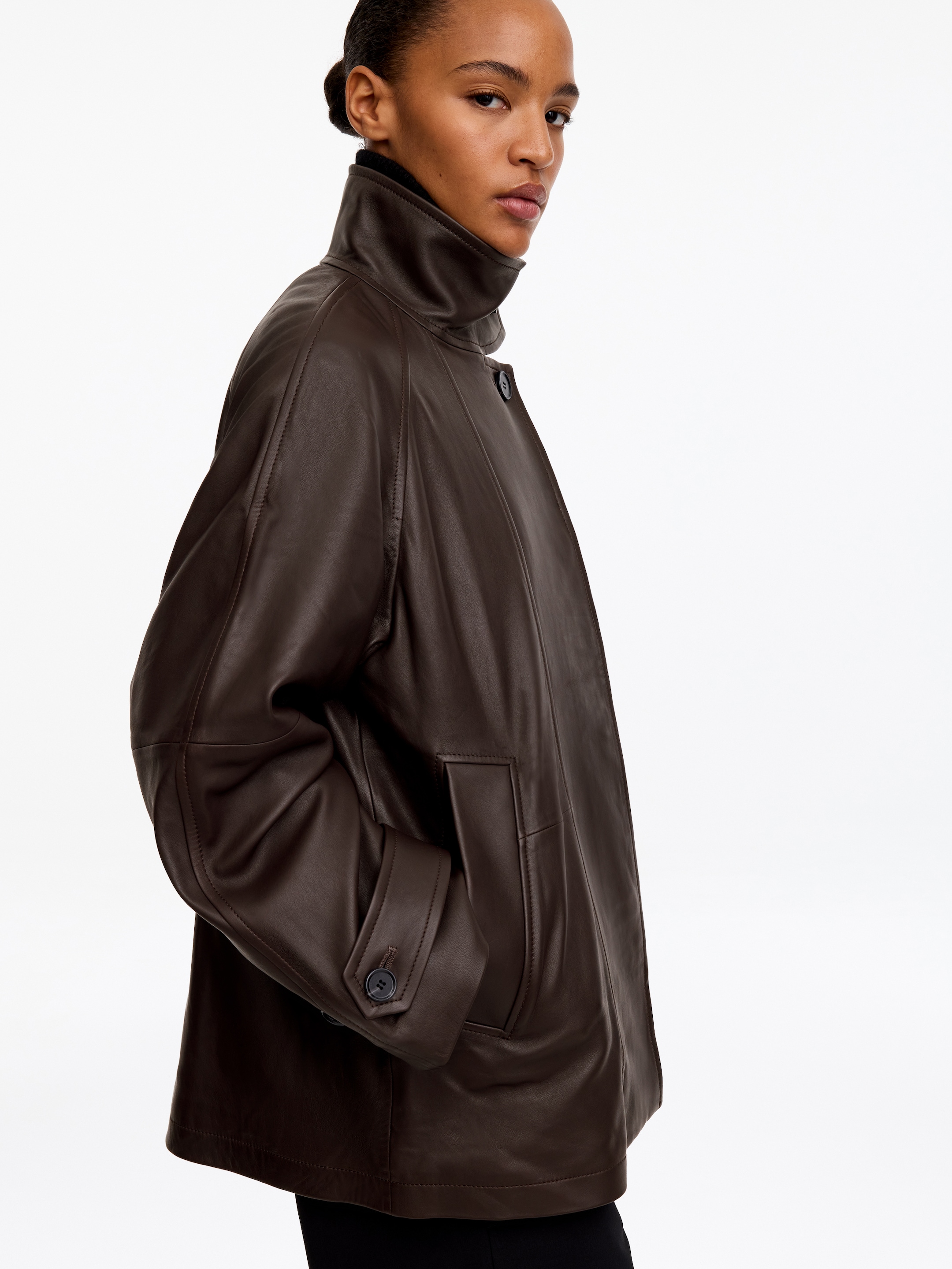 Lockere Lederjacke - Dunkelbraun - Oversize - women - StillMedia/Lookbook - 6