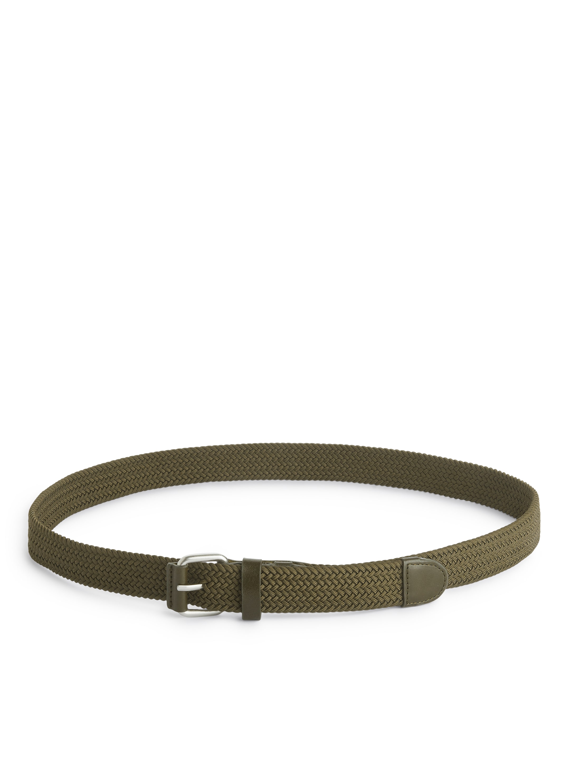 Braided Leather Trimmed Belt-#3E4849-12917