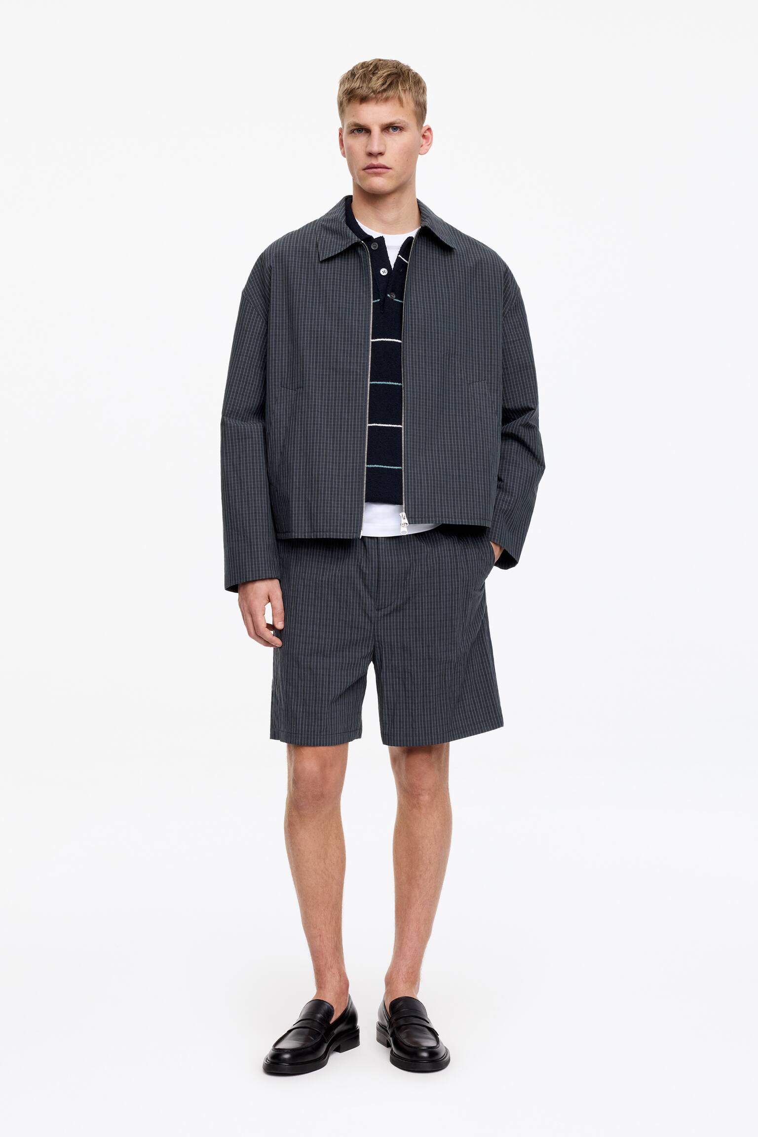 Shorts in misto cotone - Blu/A quadri - 5