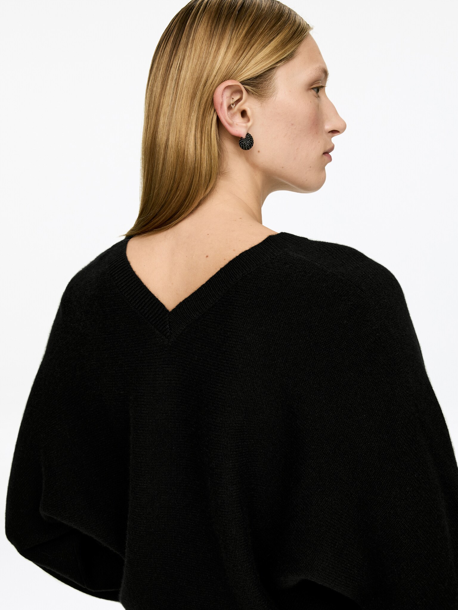 Pull à col V en pur cachemire - Noir/gris - 6