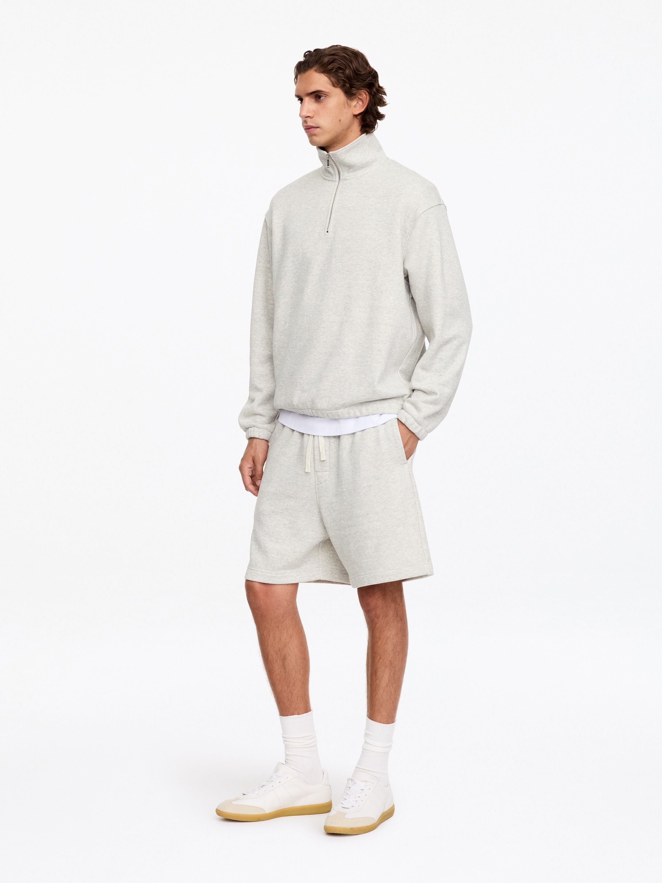 Half-Zip Lounge Sweatshirt-Grey-20985