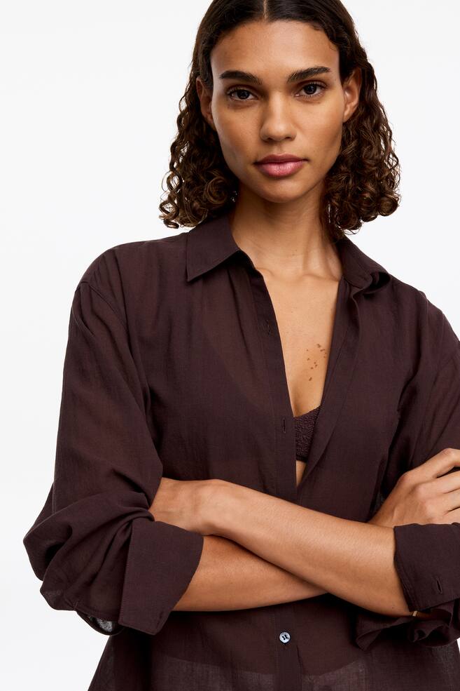 Relaxed Crêpe Shirt-Brown - 5