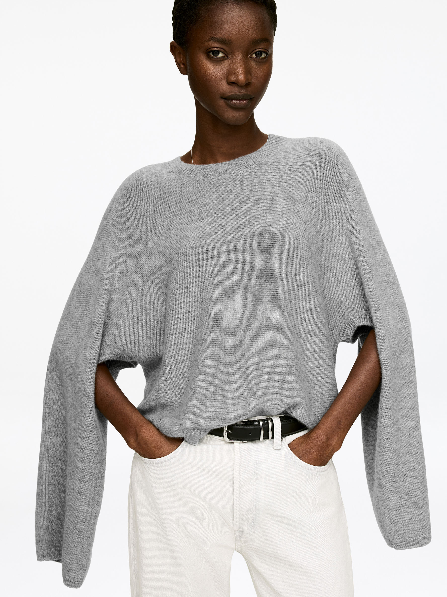 Jersey de cachemir puro con recortes​ - Gris jaspeado - Corte relajado - Women - StillMedia/Lookbook - 11