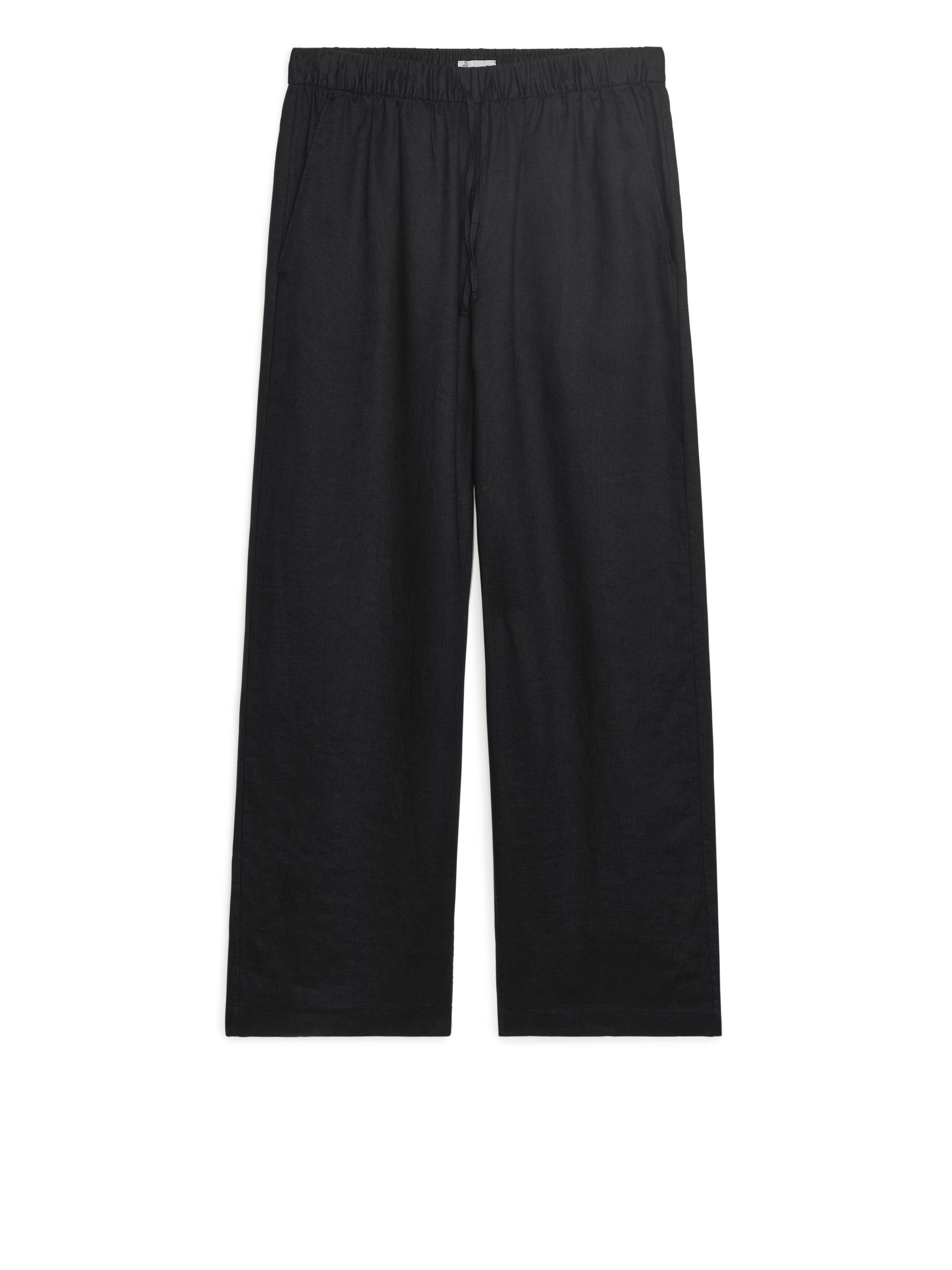 ElasticWaist Linen Trousers - Black - Women - StillMedia/DescriptiveStillLife - 1