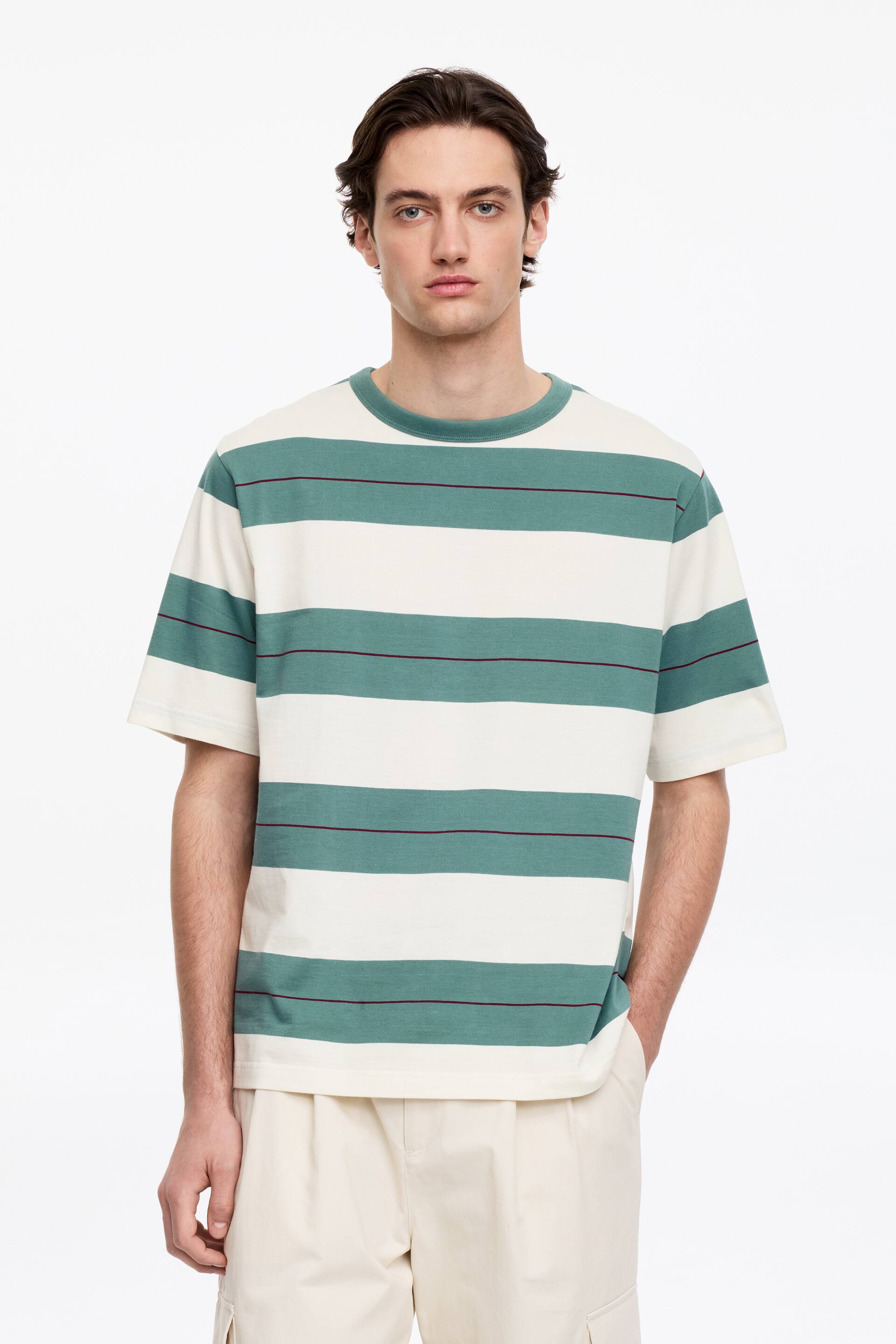 Größeres Bild ansehen: Lockeres T-Shirt aus Baumwolle - Grün/Weiß - Men | H&M DE 1