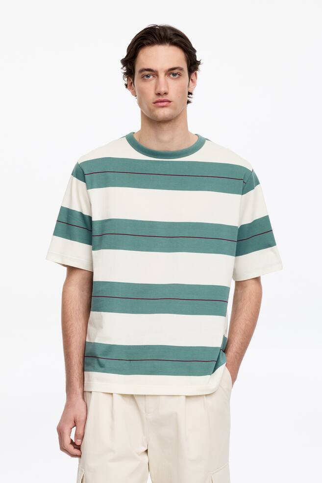Relaxed Cotton T-Shirt - Green/White/Blue/White - 1