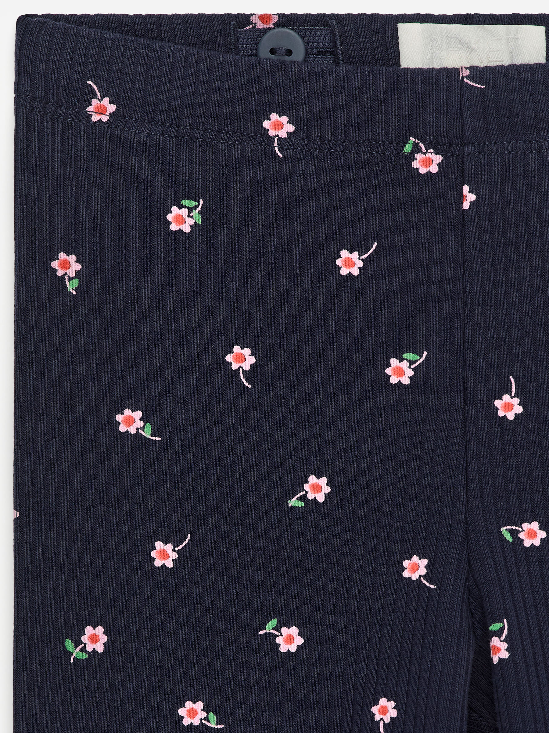 Ribbed Leggings - Dark Blue/Pink Flowers - Slim fit - Children - StillMedia/DescriptiveDetail - 1