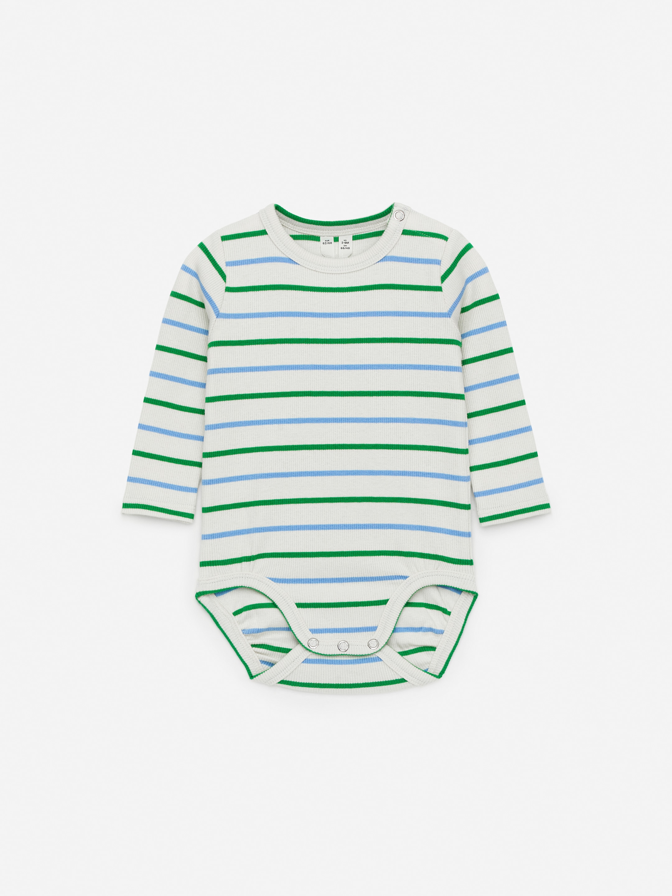 Ingrandisci l'immagine: Ribbed Long-Sleeve Bodysuit - Blue/Green Stripe - BAMBINO | H&M CH 1