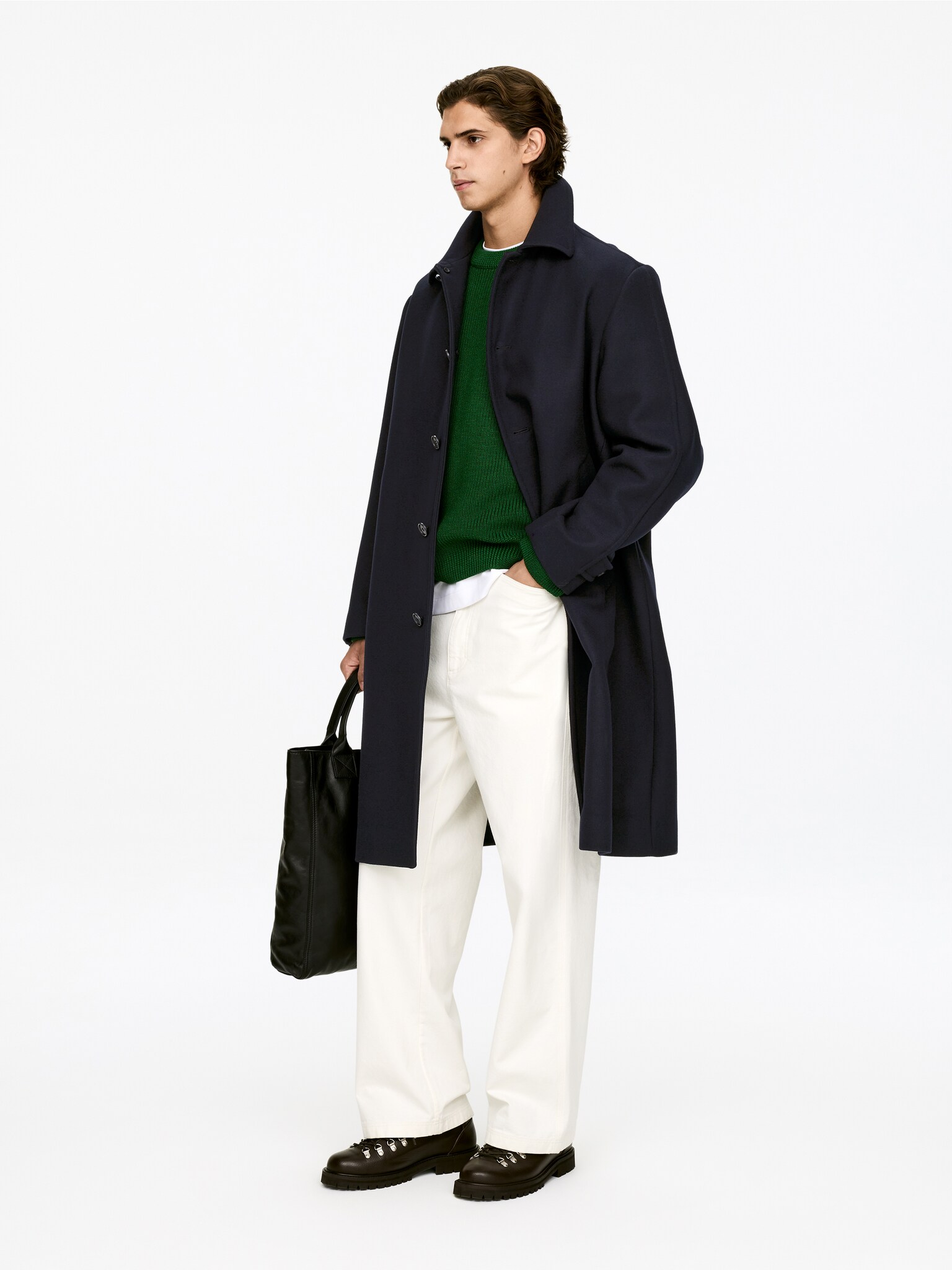 Manteau en laine mélangée doublée - Bleu foncé - 3