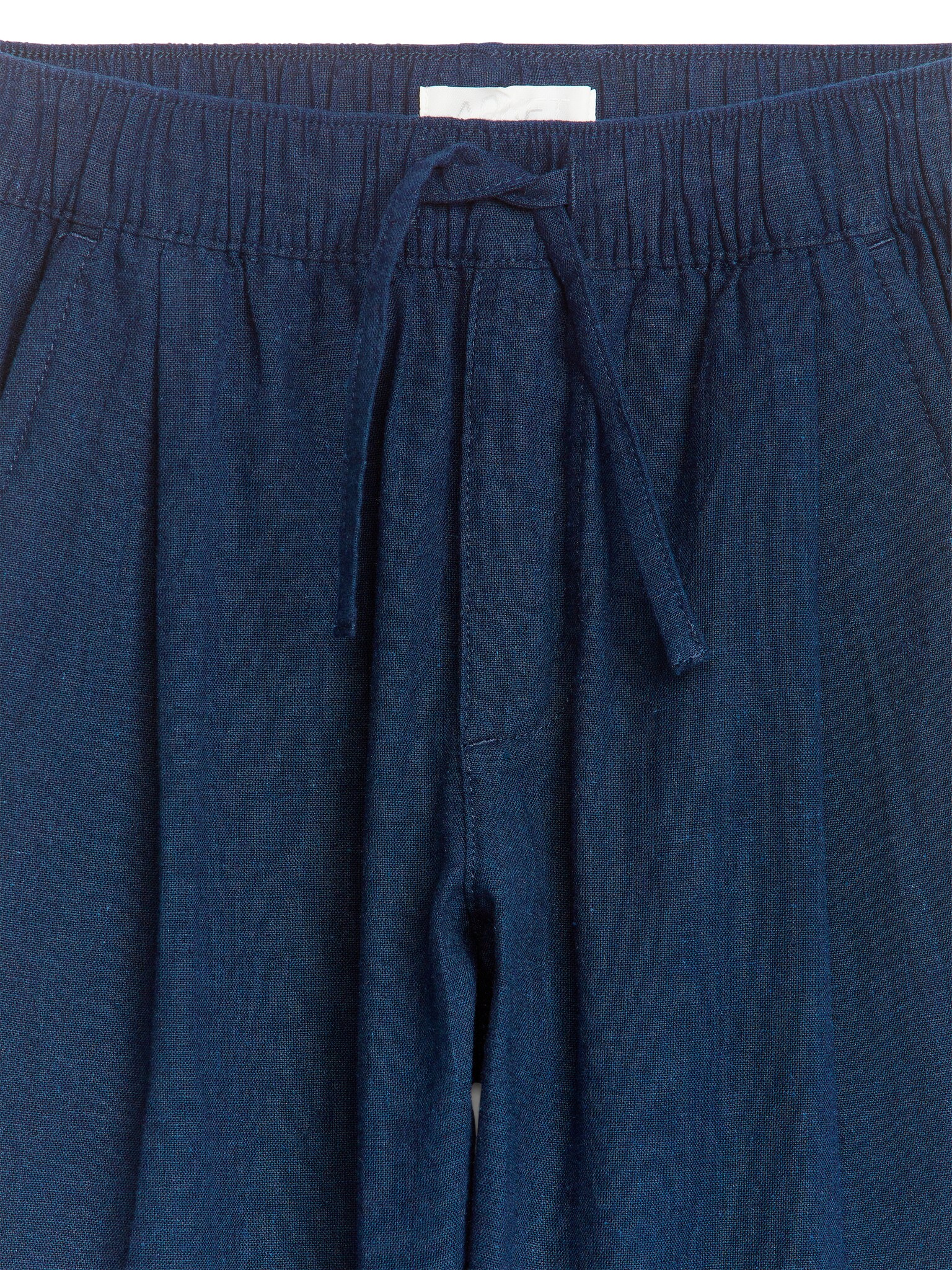 Drawstring Linen Trousers - Ciemnoniebieski - 2
