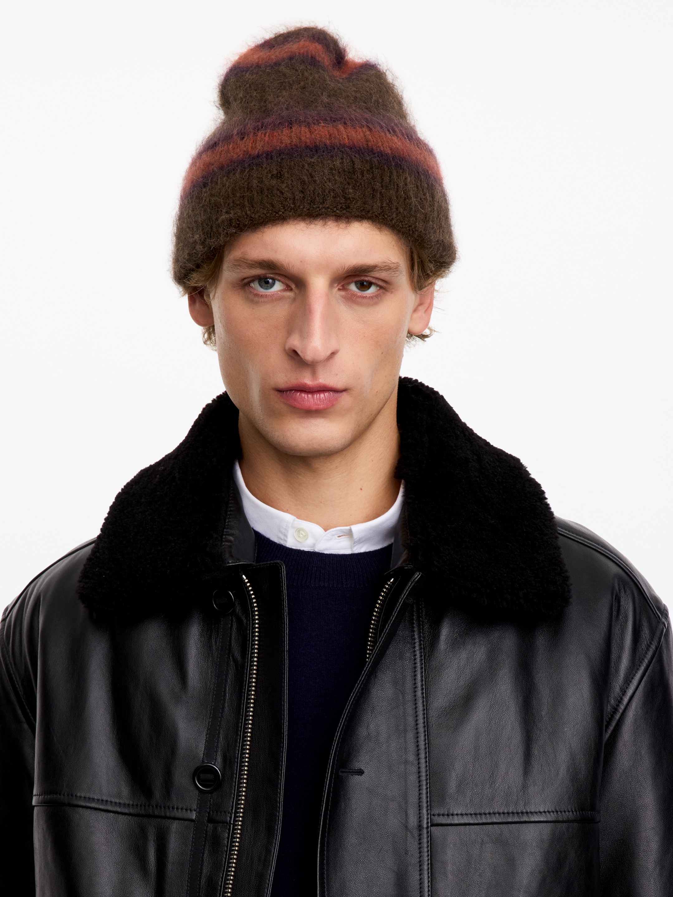 Striped Fold-Up Beanie - Dark Brown/Striped - men - StillMedia/Lookbook - 2