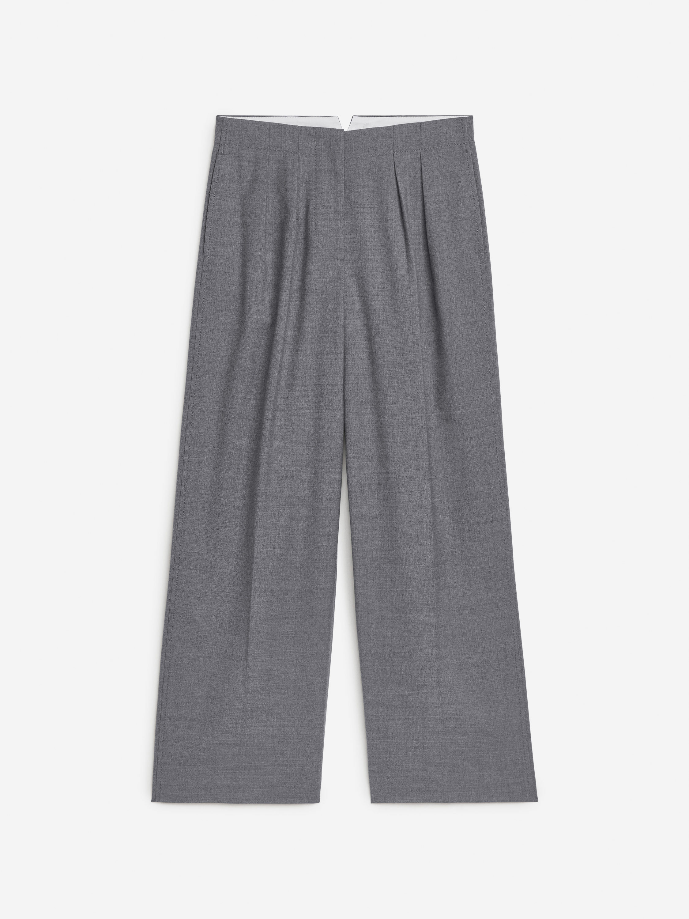 Low-Waist Flannel Trousers-Grey-5735