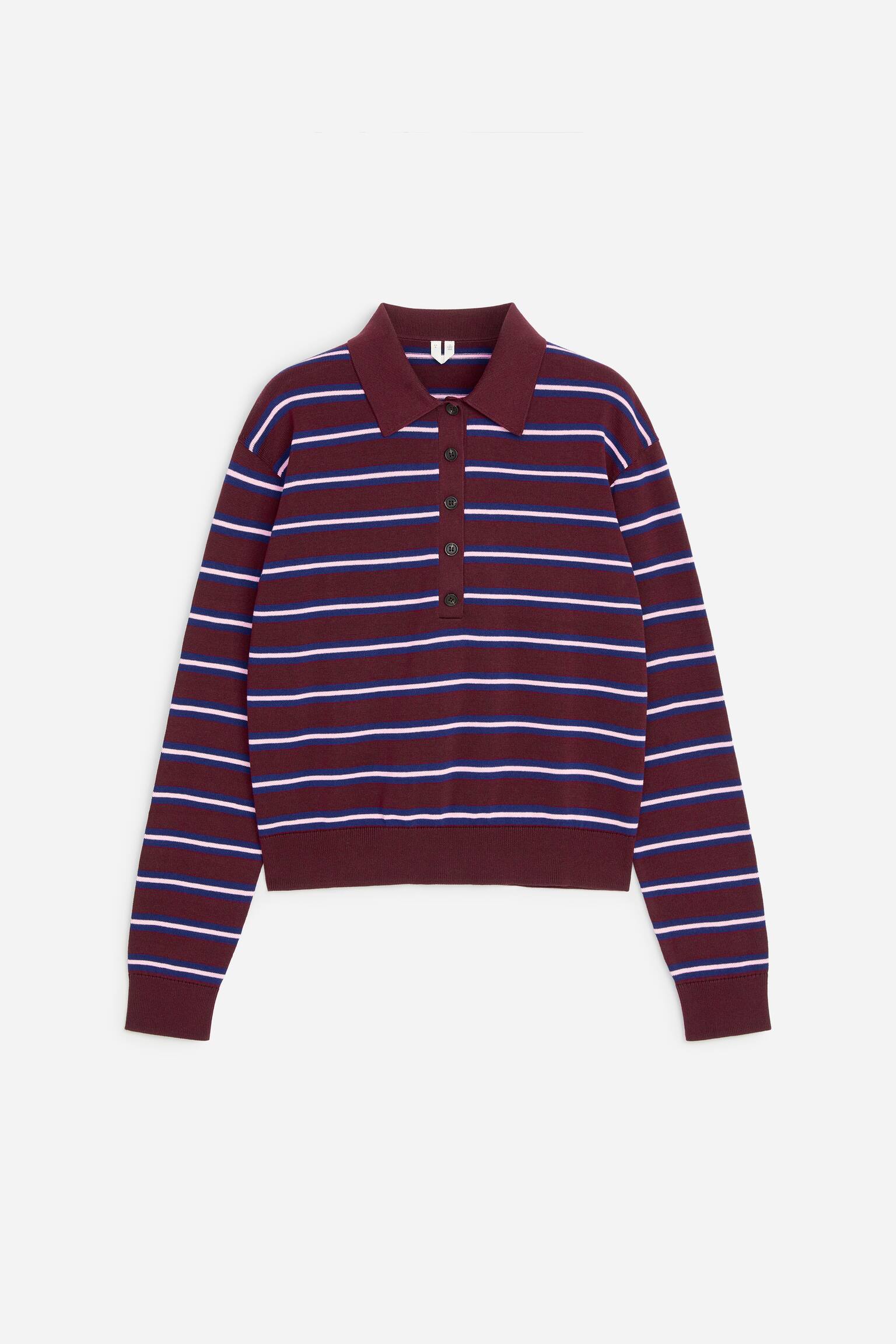 Strikket poloshirt - Mørkerød/blå/lyserød/Lyseblå/mørkerød/hvid - 1