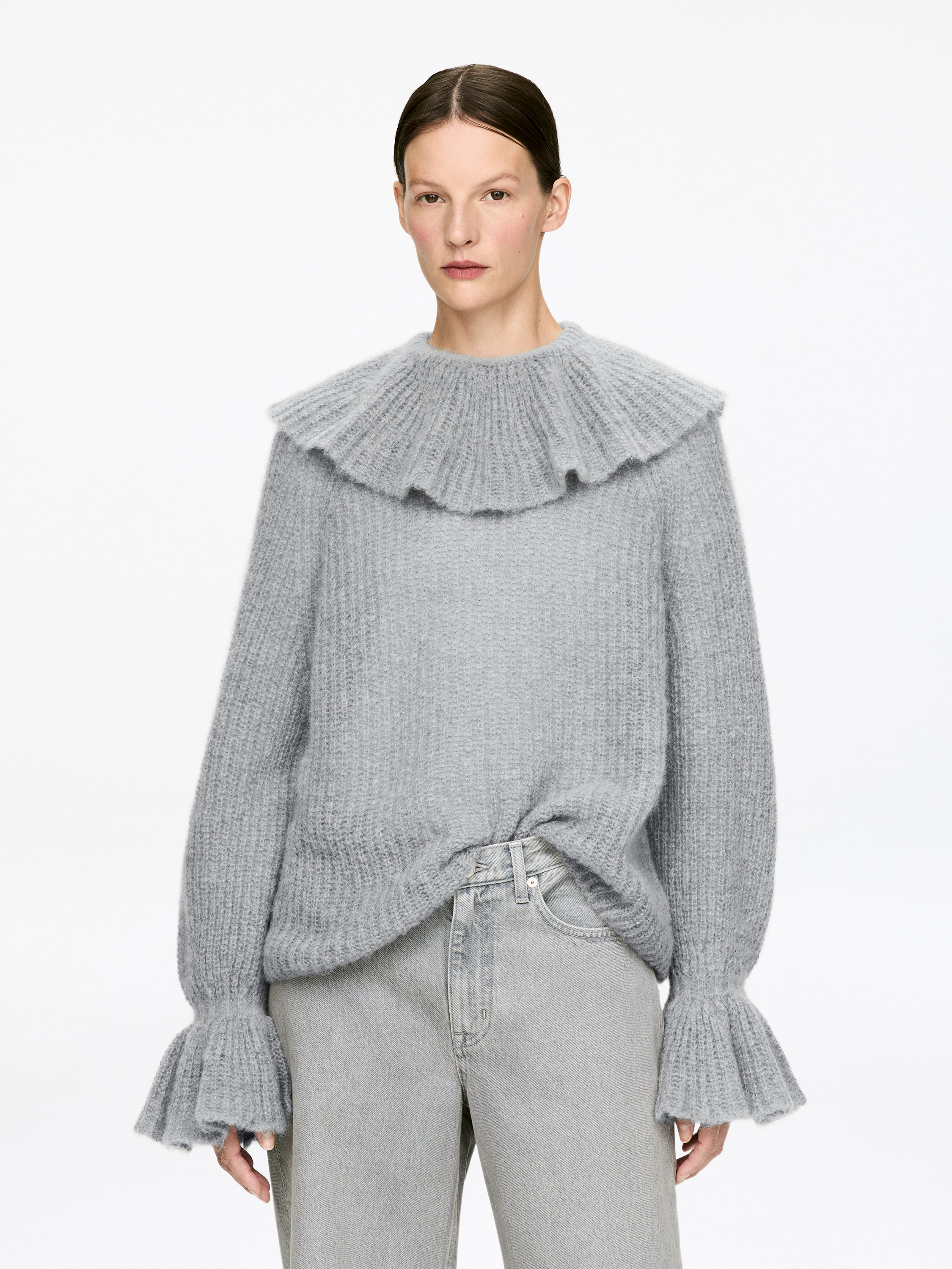 Pull à volants en laine et mohair-#AFAFAF-17352