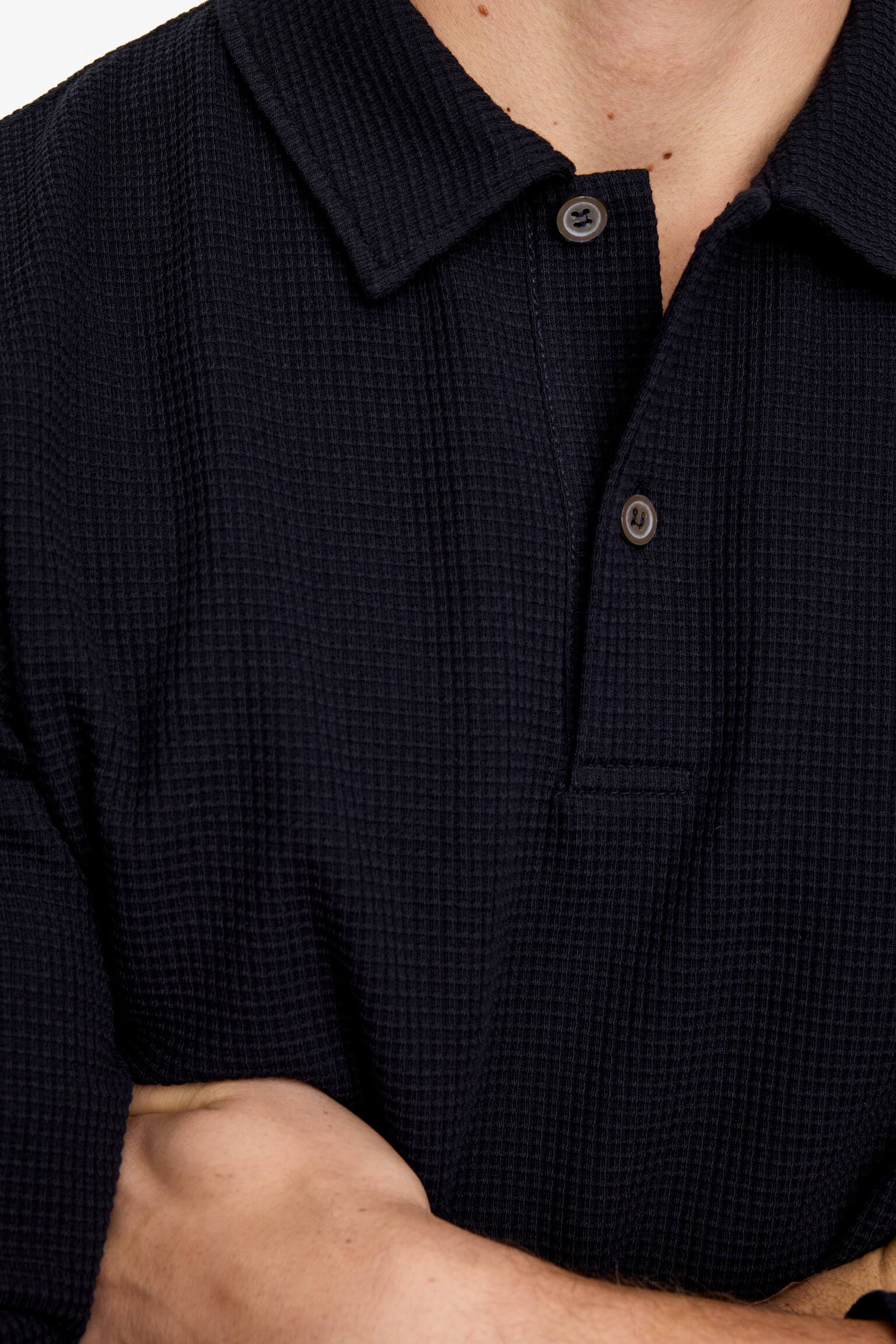 Поло риза с вафлена плетка - Тъмносиньо/Мол - 4