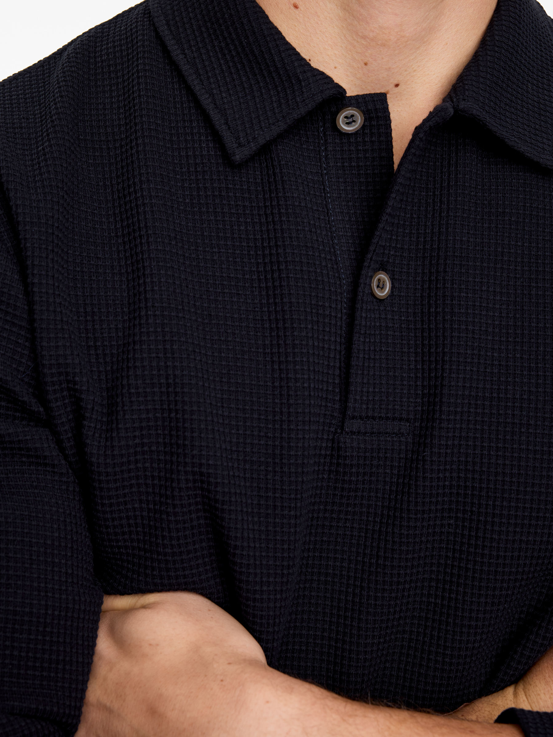 Waffle Polo Shirt - Dark Blue - Regular fit - Men - StillMedia/Lookbook - 4