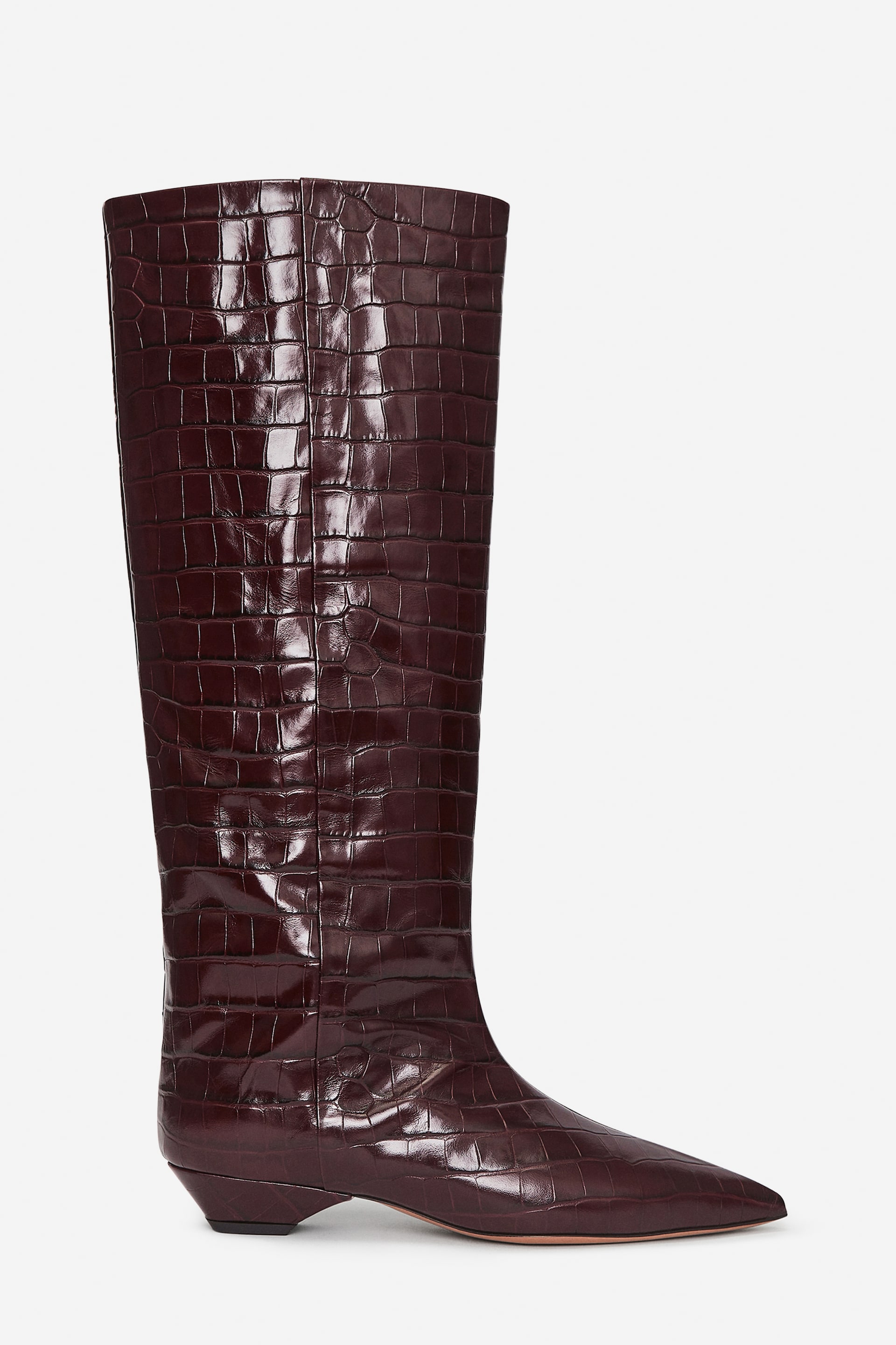 Vis større bilde: Knehøye støvletter i lær - Burgunder/Imitert krokodille - Ladies | H&M NO 1