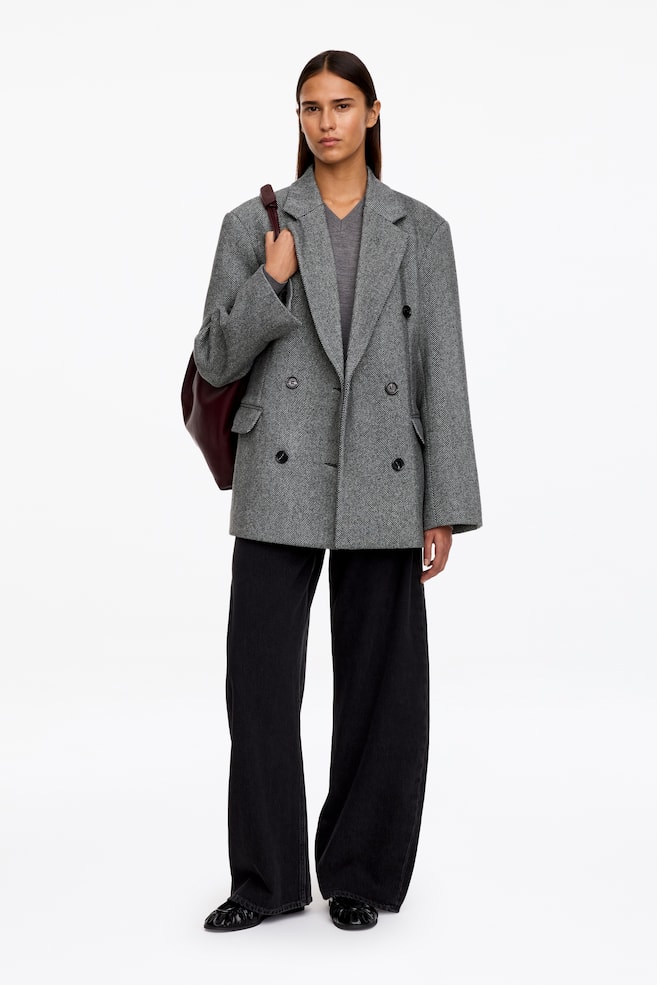 Dobbeltspent blazer i ullblanding - Svart - 1