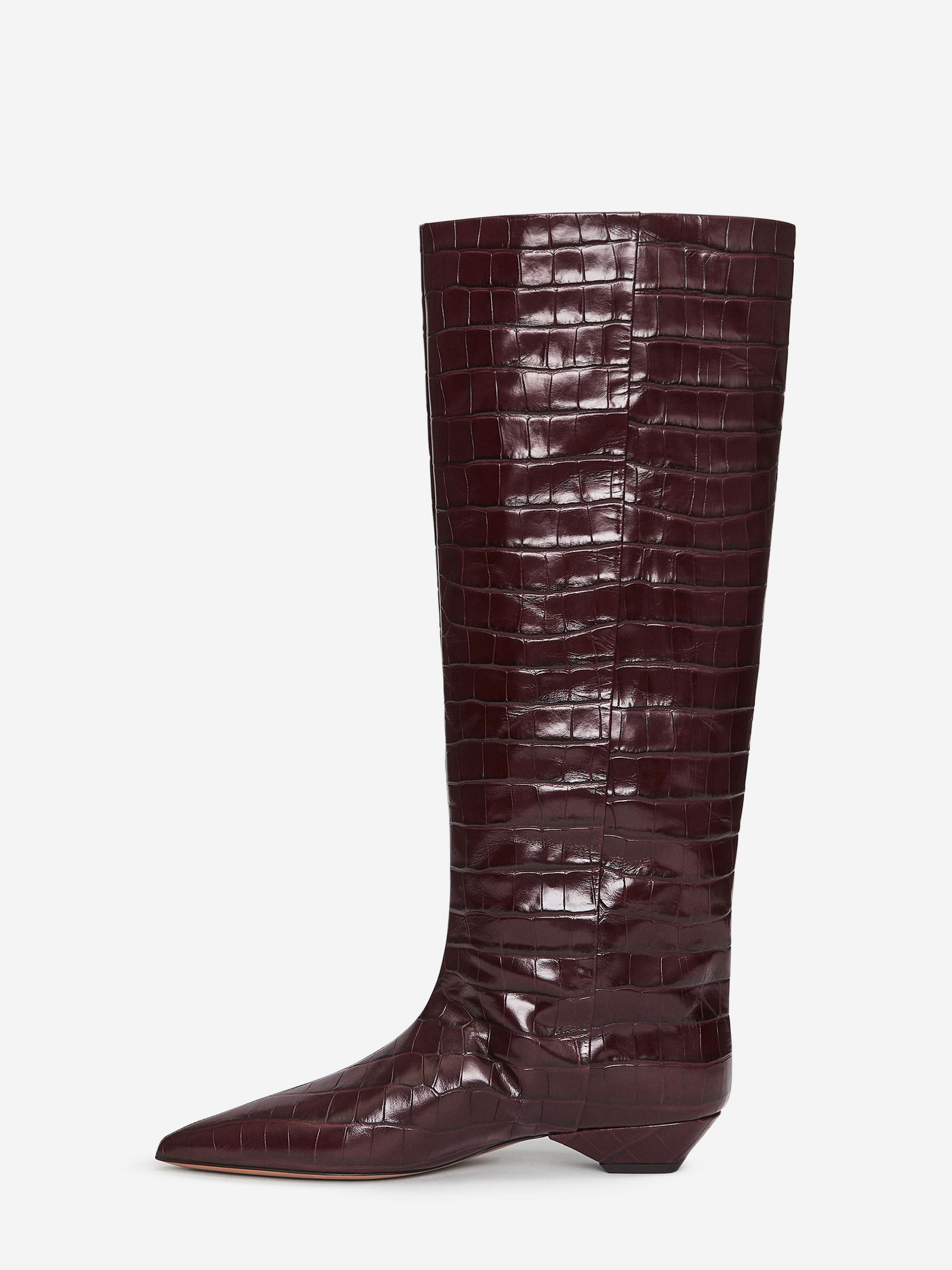 Knee-High Leather Boots - Burgundy - Women - StillMedia/DescriptiveStillLife - 5