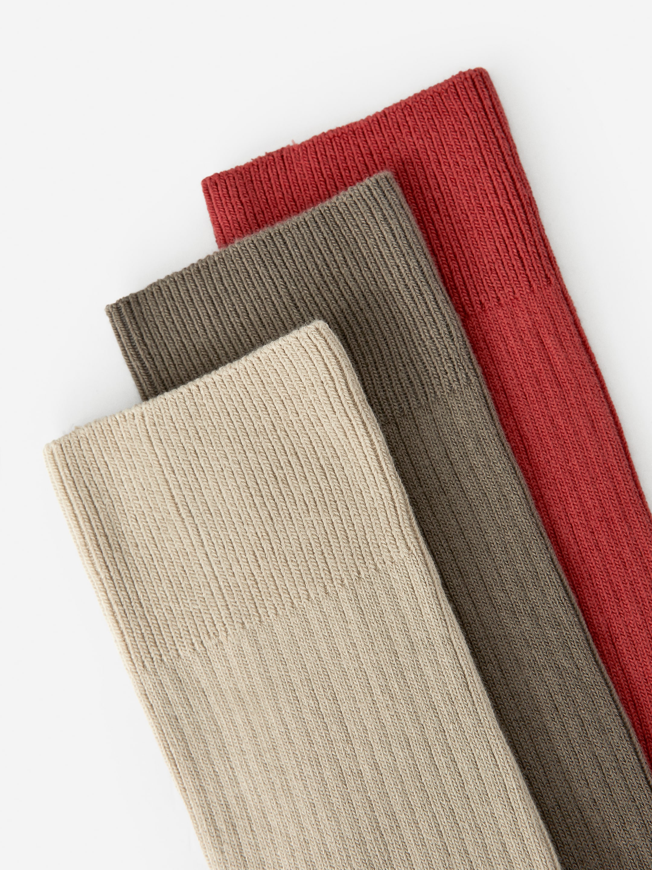 Supima Cotton Rib Socks Set of 3 pairs - Beige/Green/Red - Men - StillMedia/DescriptiveDetail - 2