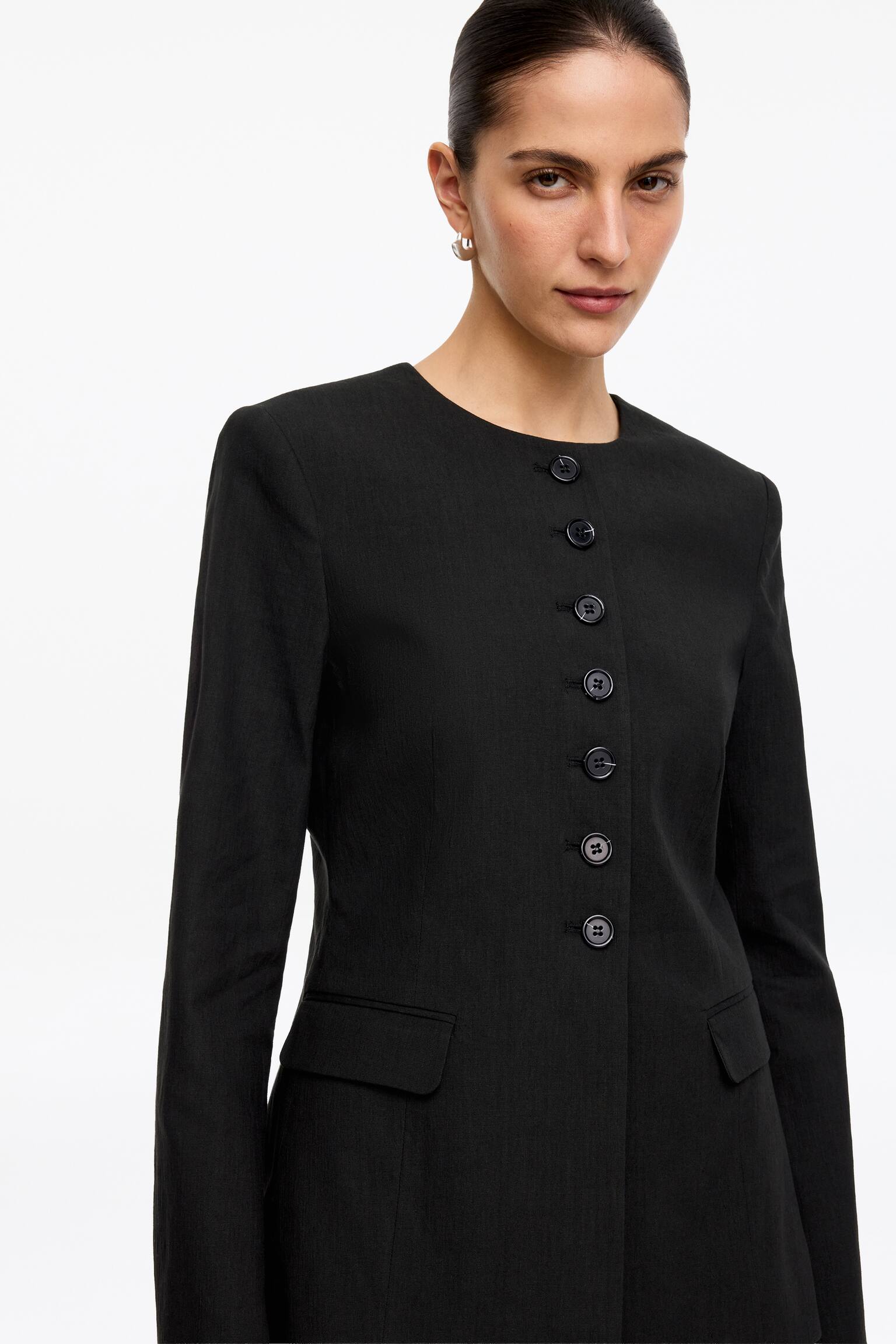 Marynarka z mieszanki z lnem - Czarny/Czarny - 5