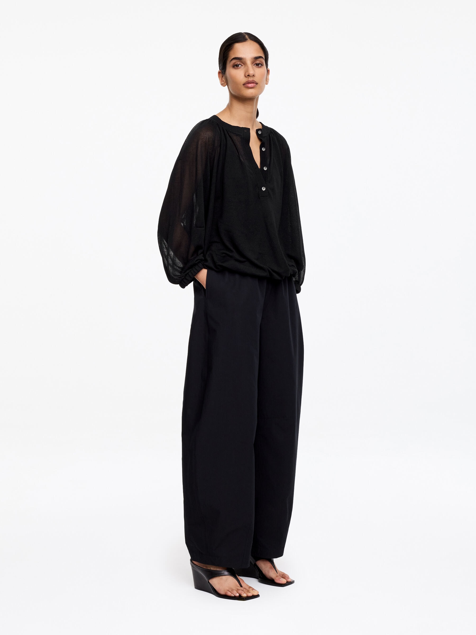 Sheer Knit Top - Black - Loose fit - Women - StillMedia/Lookbook - 4