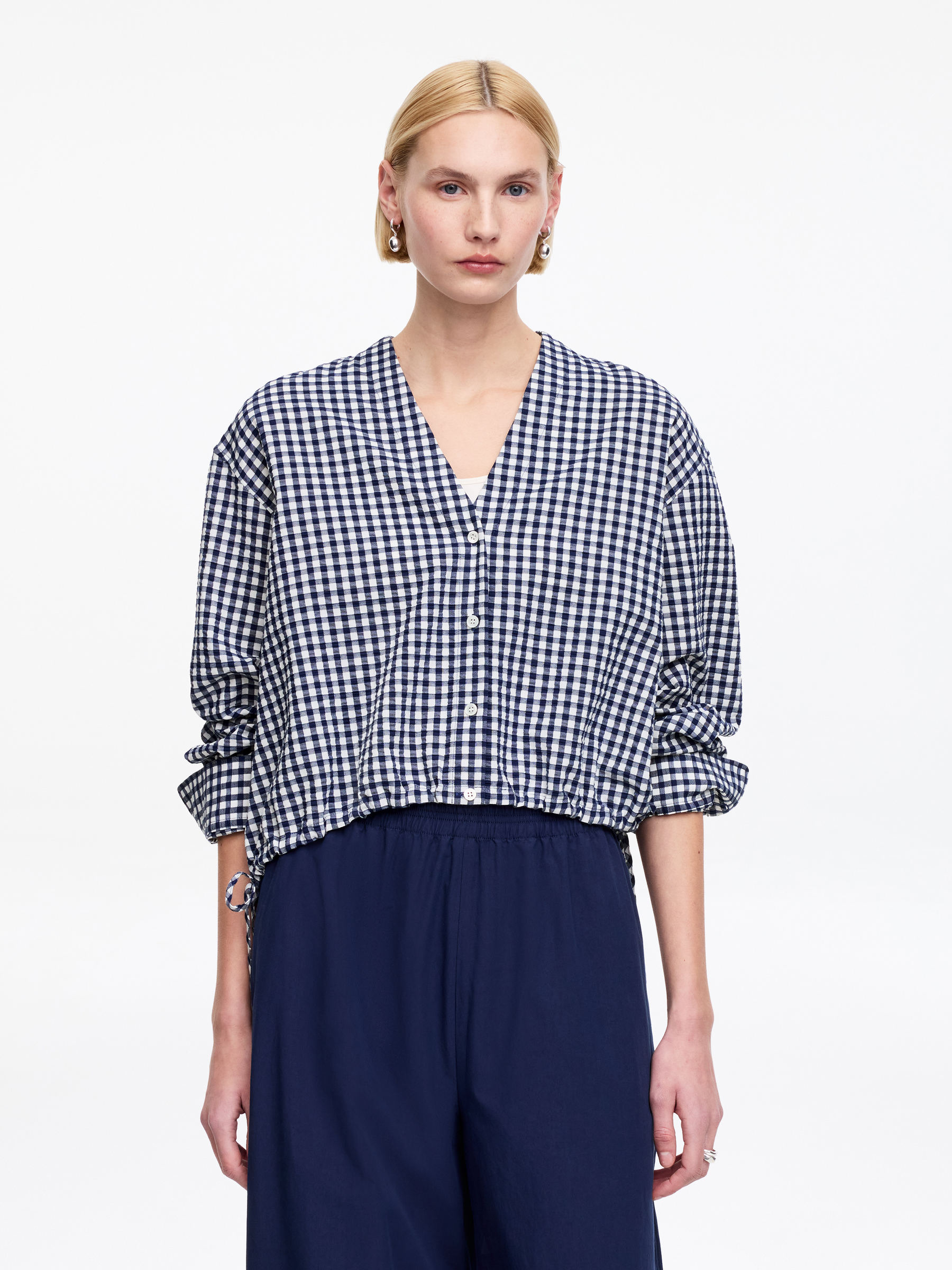 Seersucker Top - Blue/White - Regular fit - Women - StillMedia/Lookbook - 5