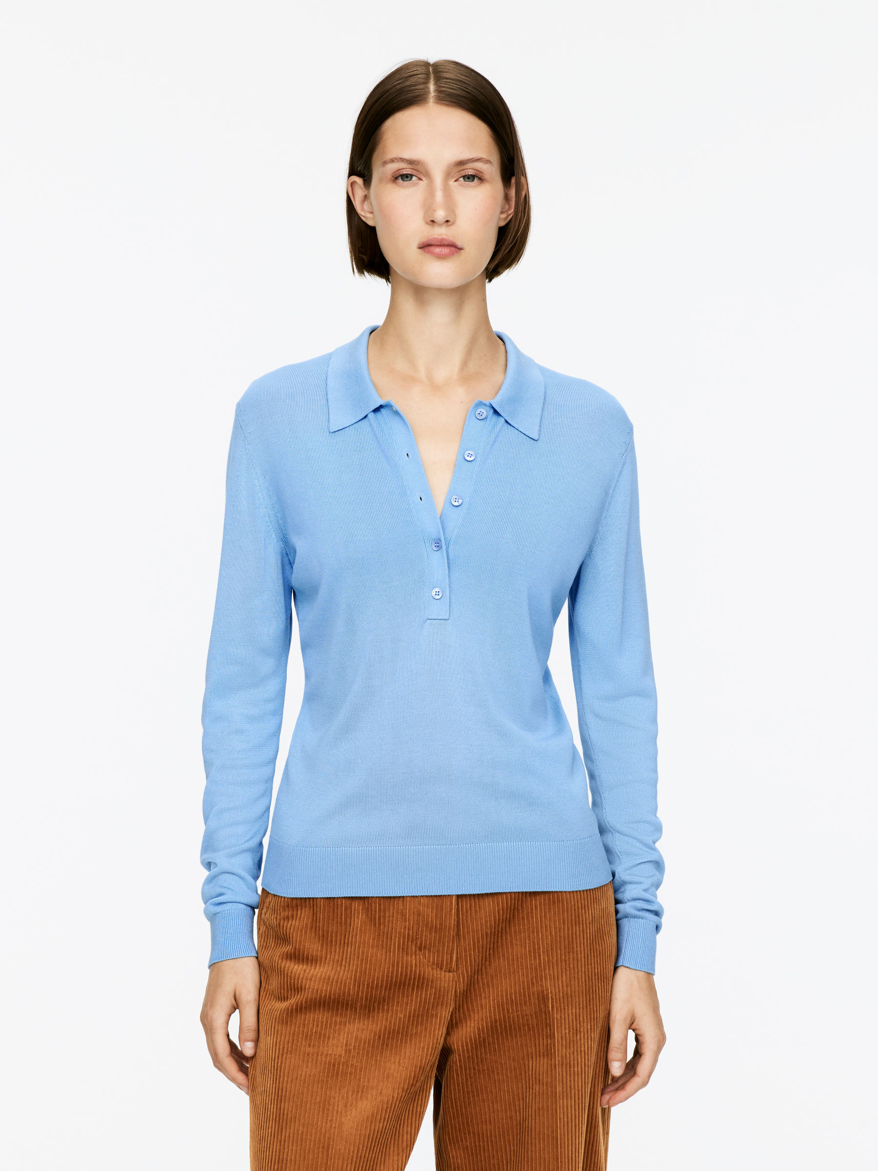 Knitted Polo Shirt - Light Blue - Regular fit - Women - StillMedia/Lookbook - 6