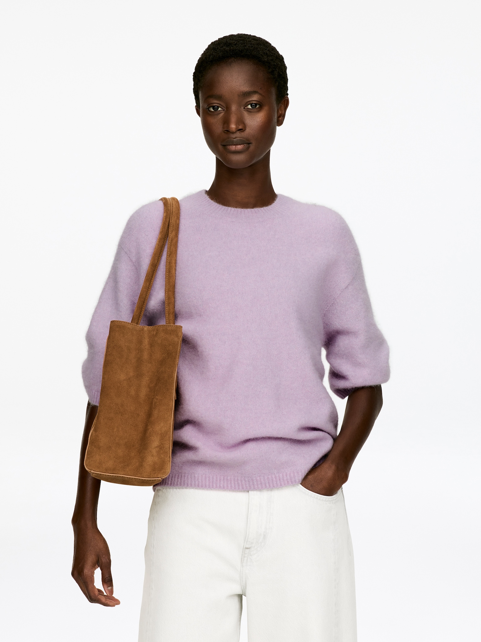 Pull en mélange de laine et d'alpaga - Mauve/Rose/Bleu foncé/Vert kaki - 1