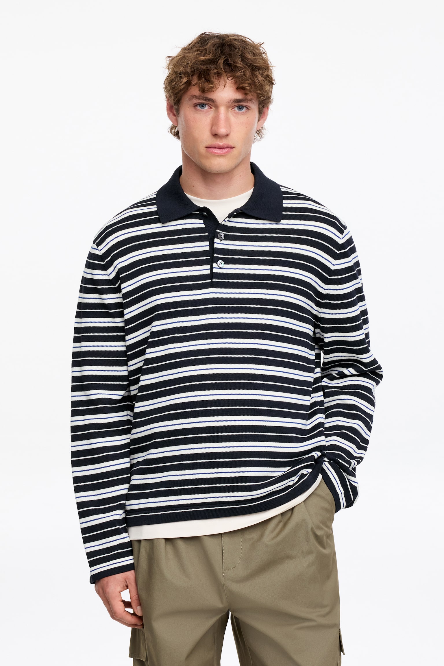 Katoenen poloshirt - Donkerblauw/gestreept - 1