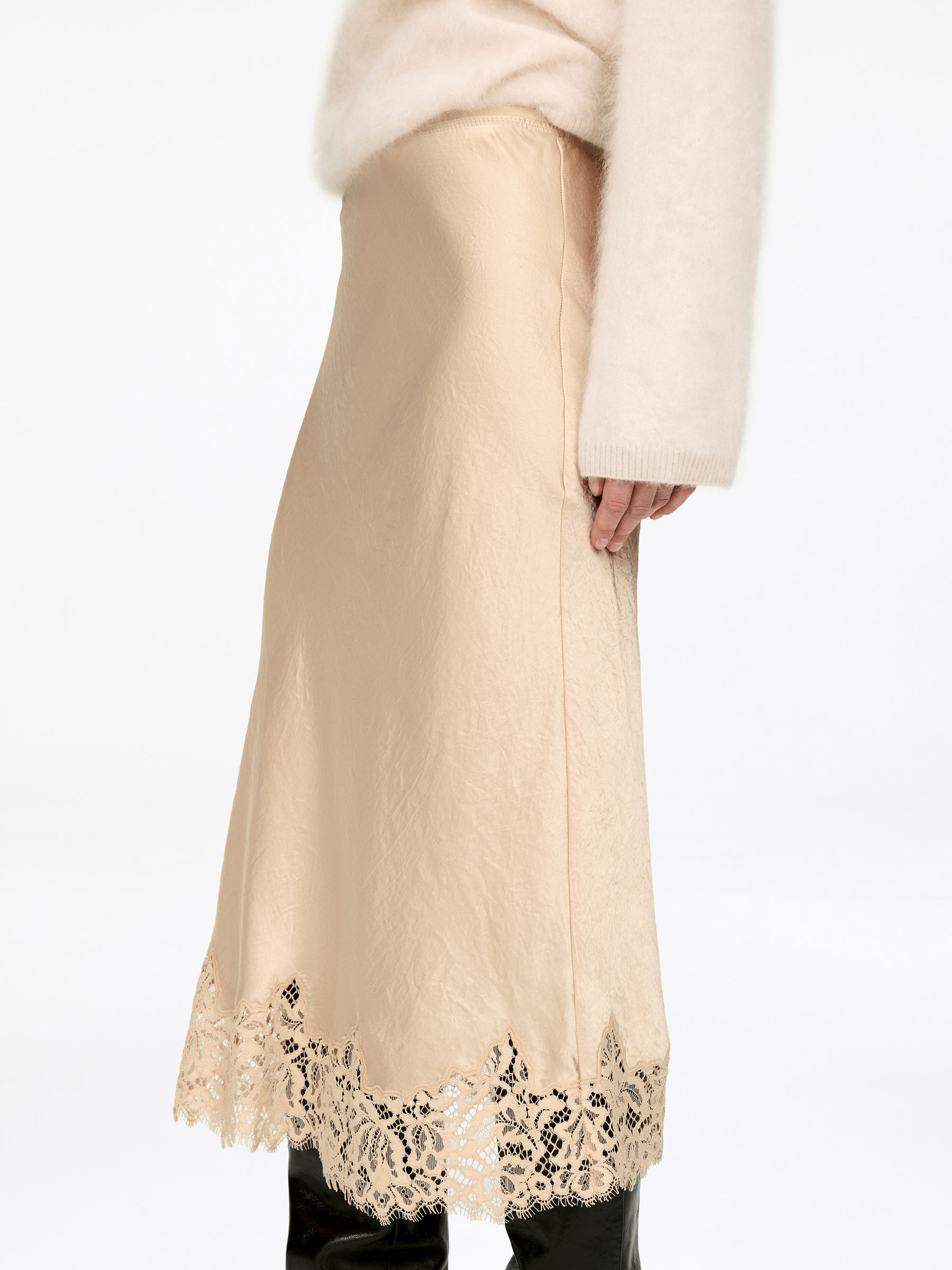 Lace-Detail Satin Skirt - Beige - Regular fit - Women - StillMedia/Lookbook - 5