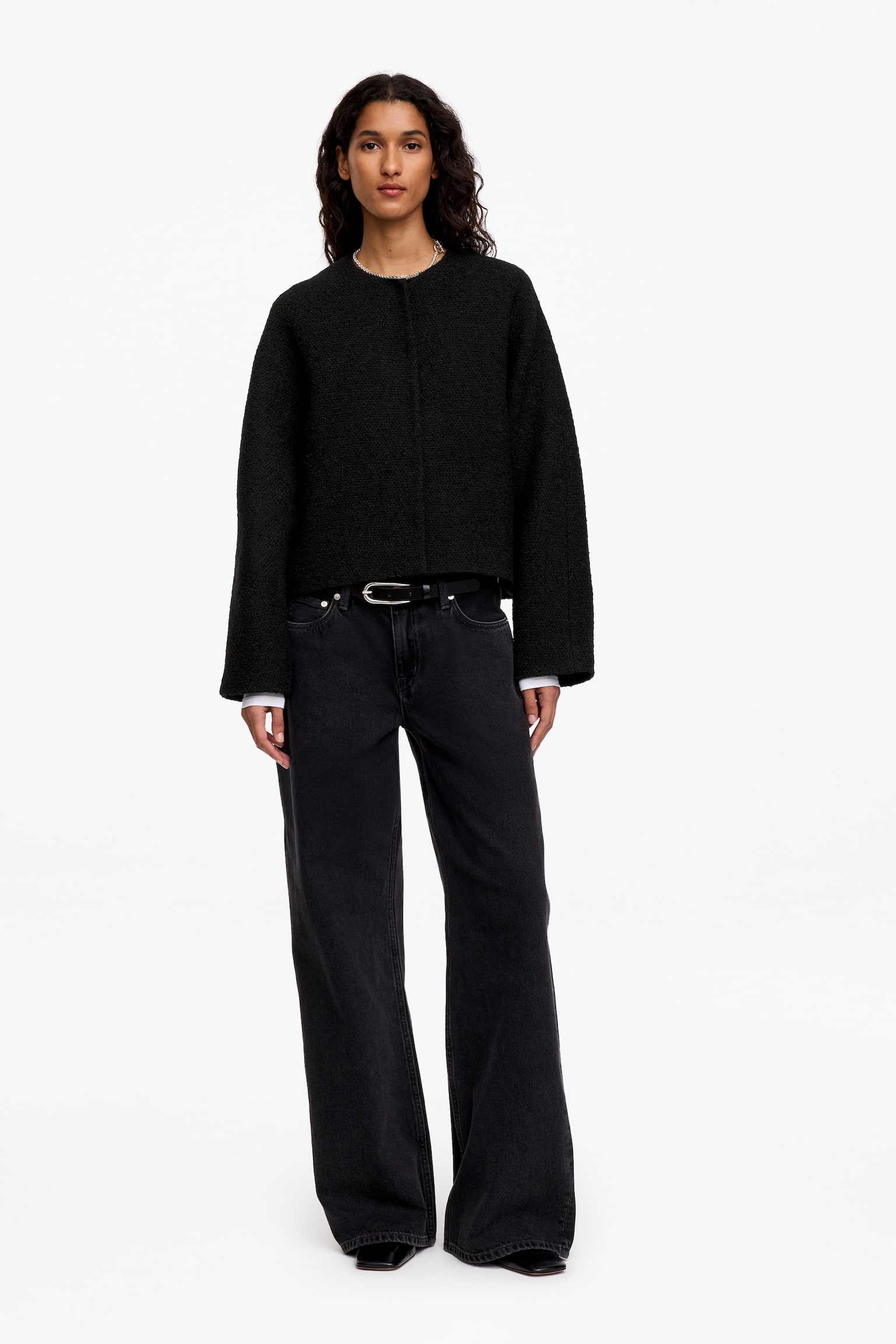 Bouclé-Jacke mit Raglanärmeln - Schwarz - 1