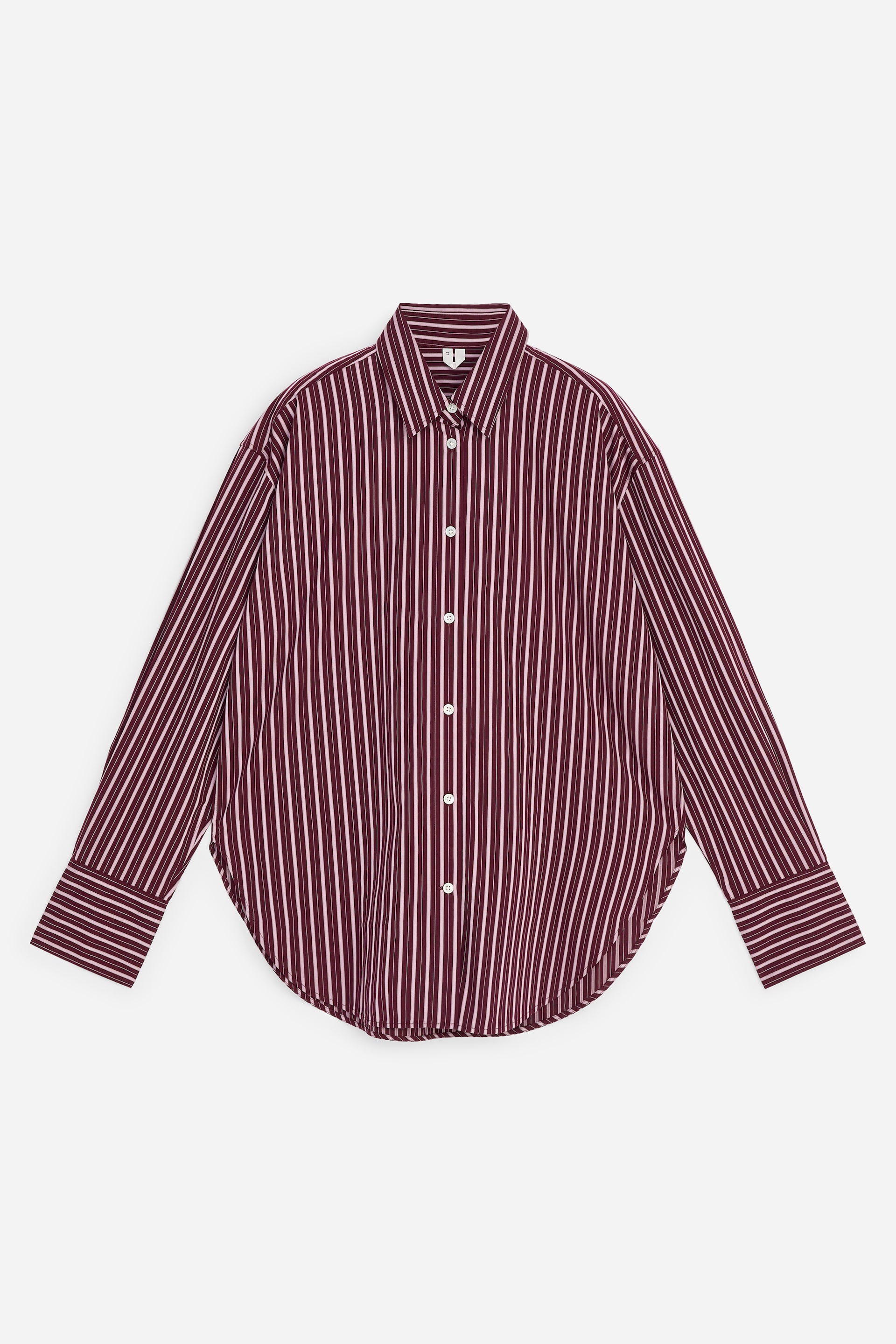 Zobrazit větší obrázek: Popelínová Košile S Volnějším Střihem - Tmavě červená/bílá - ŽENY | H&M CZ 1