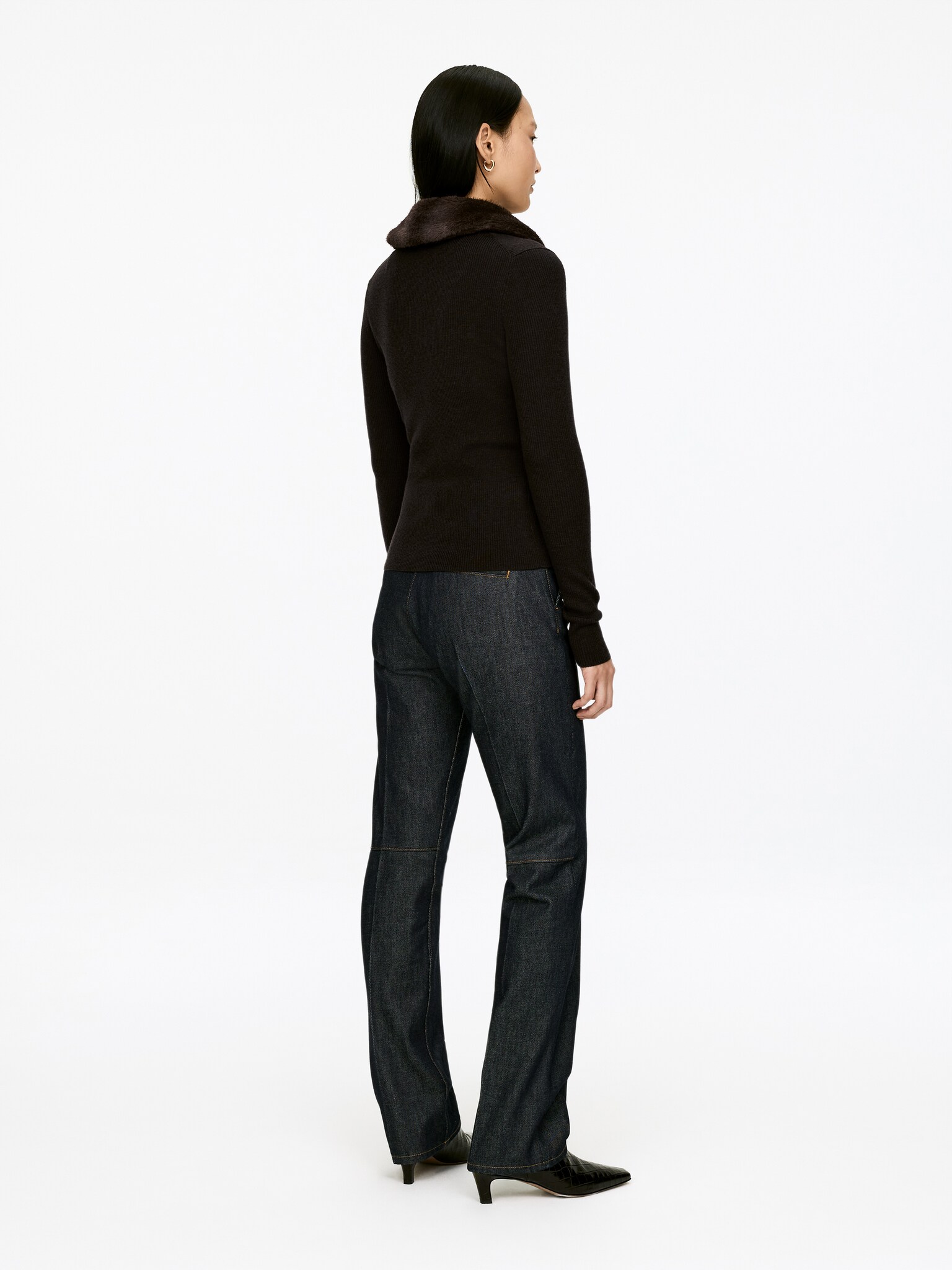 Cardigan à col en fausse fourrure - Marron foncé - 4